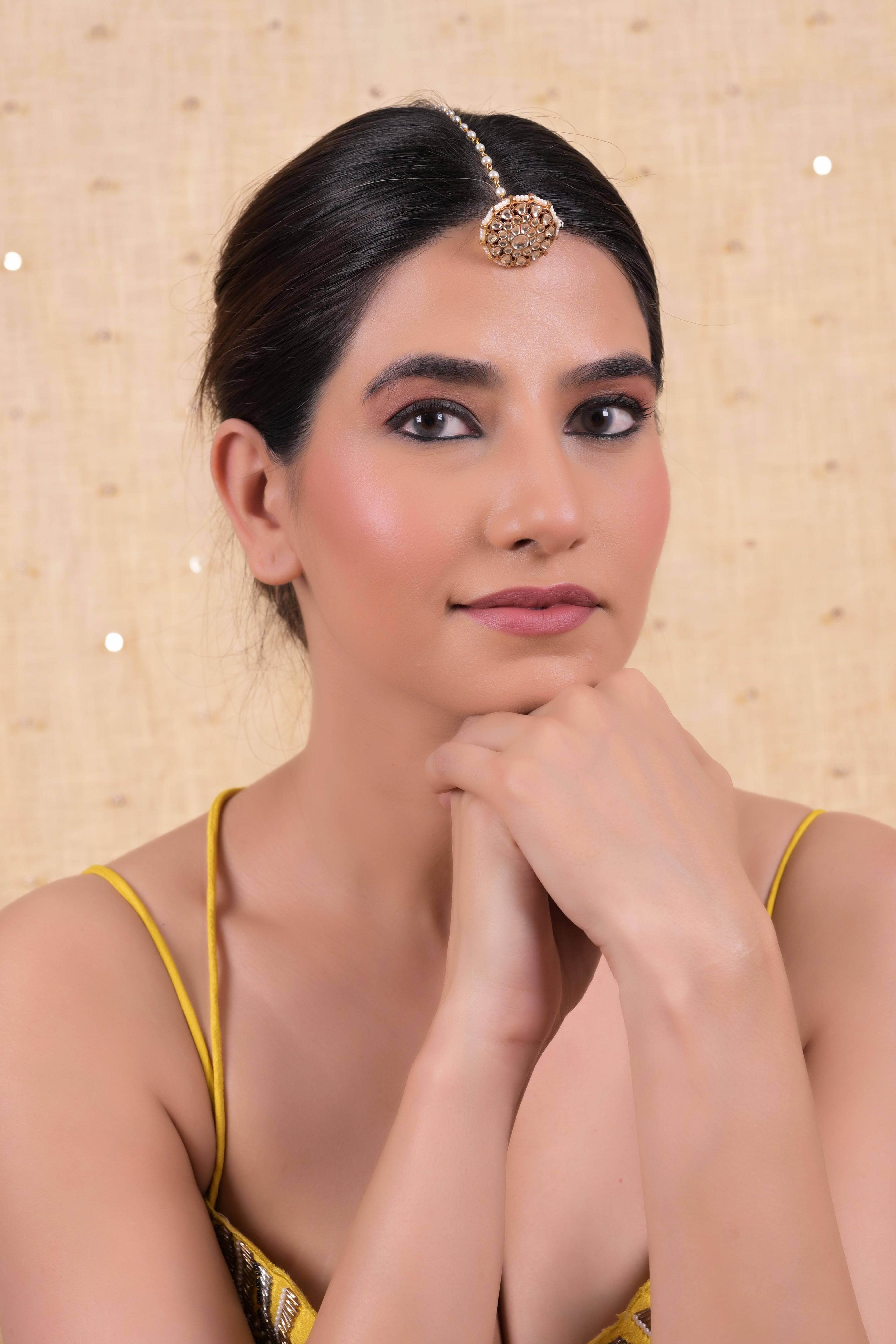 SJT1041- White Colour Gold Plated Jadau Kundan Borla