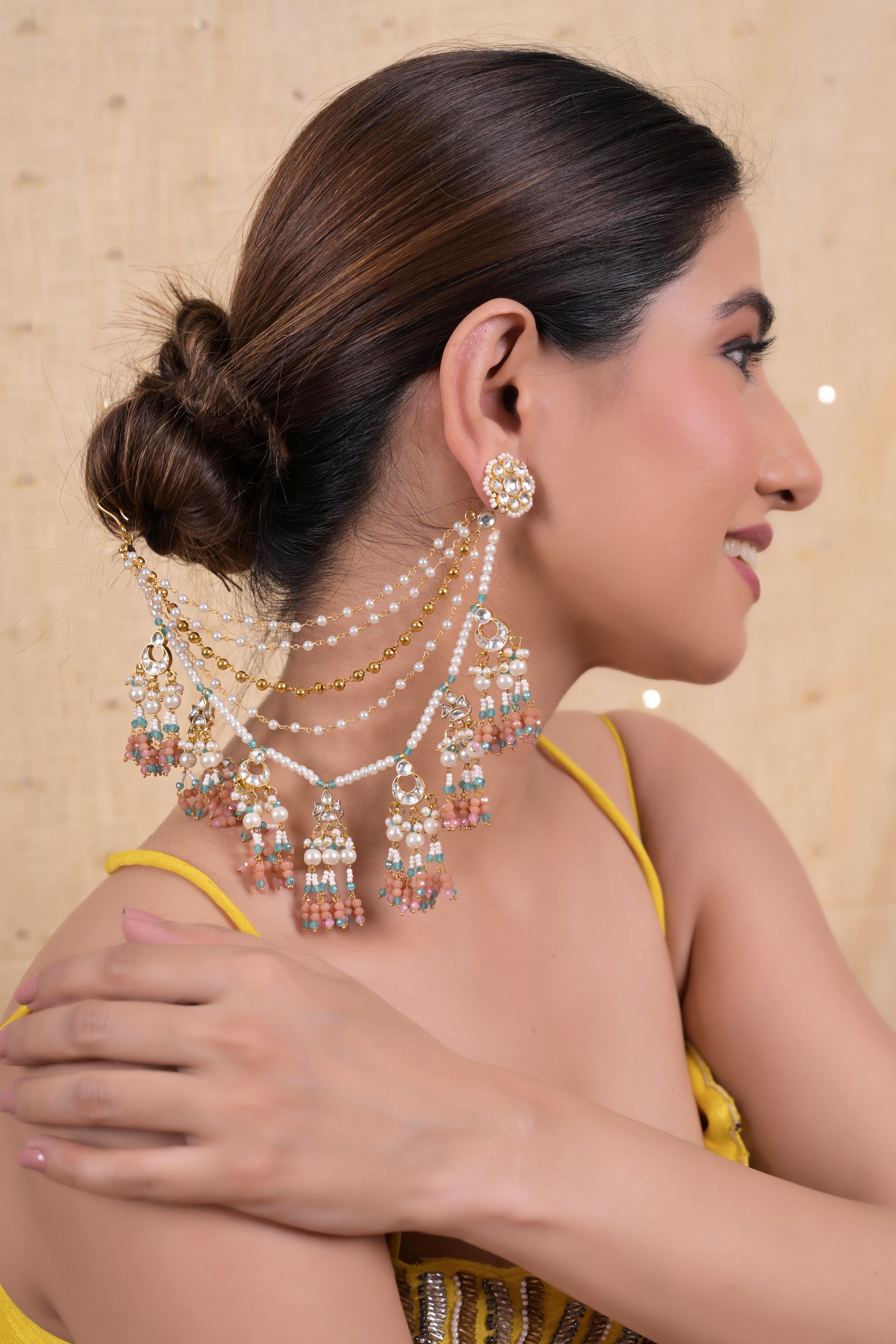 SJKC0007- Multi Colour Multi Layer Gold Plated Jadau kundan kanchain