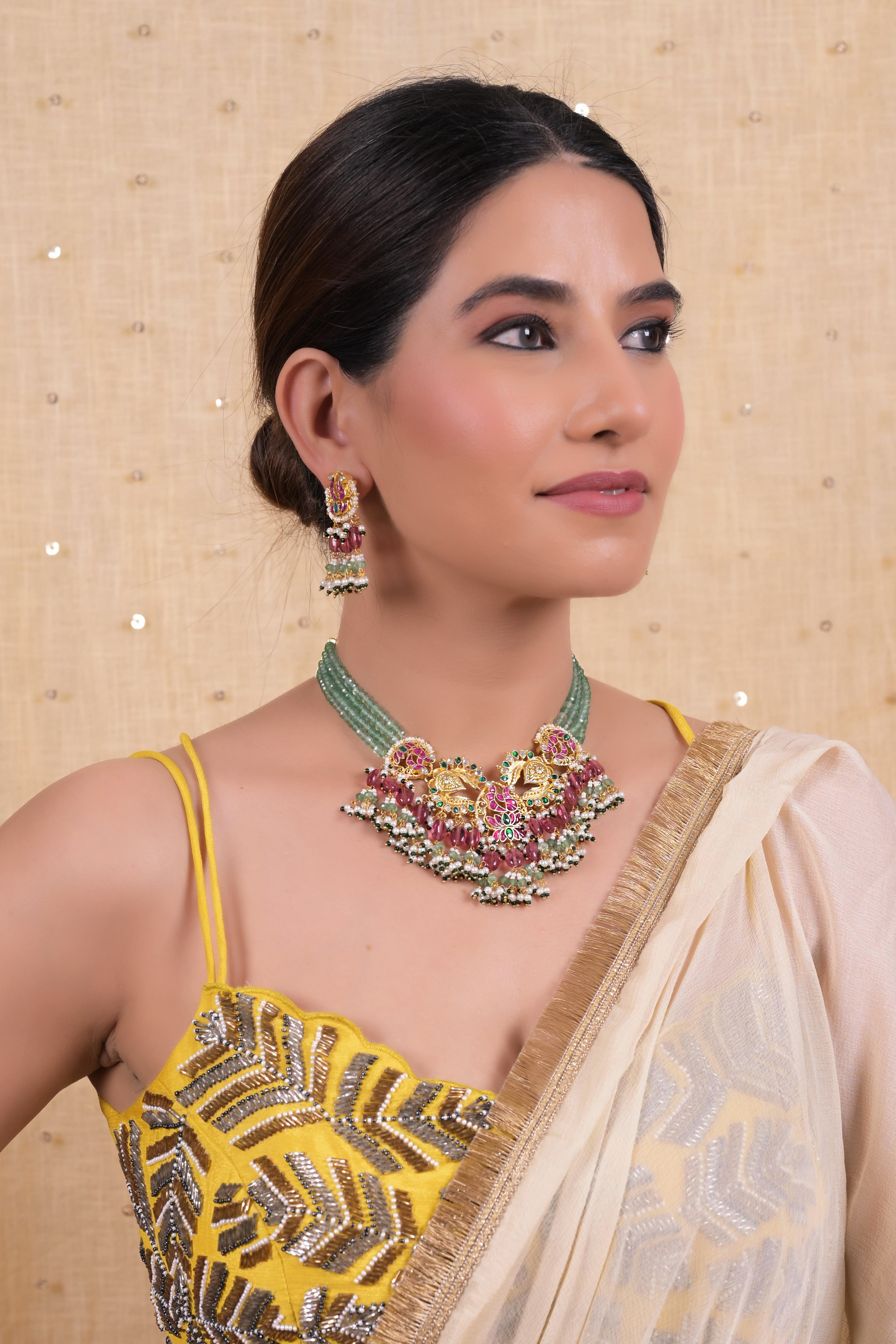 SJN1115- Multi Colour Gold Plated Jadau Kundan Choker Set