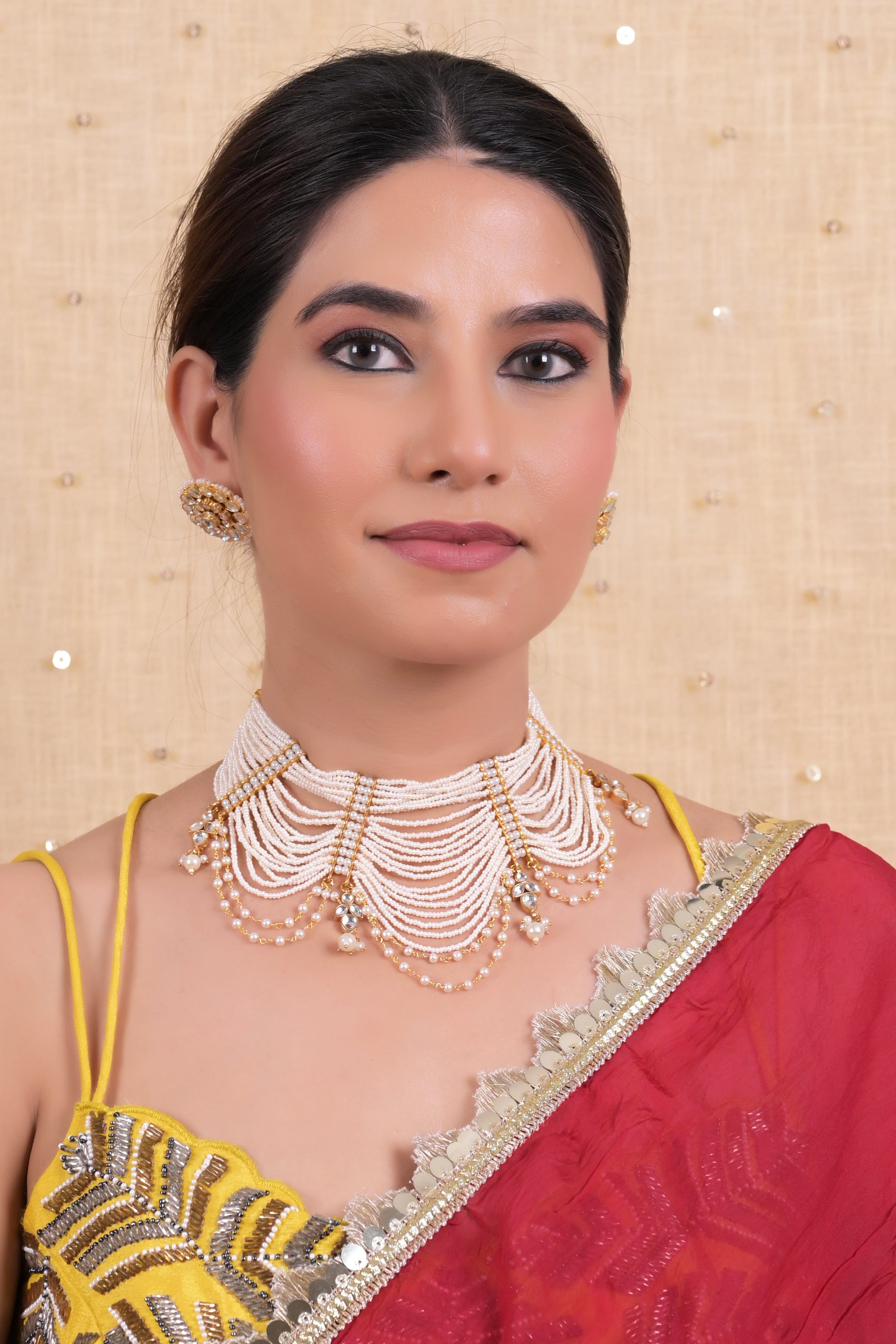 SJN1119- White Colour Gold Plated Jadau Kundan Necklace Set