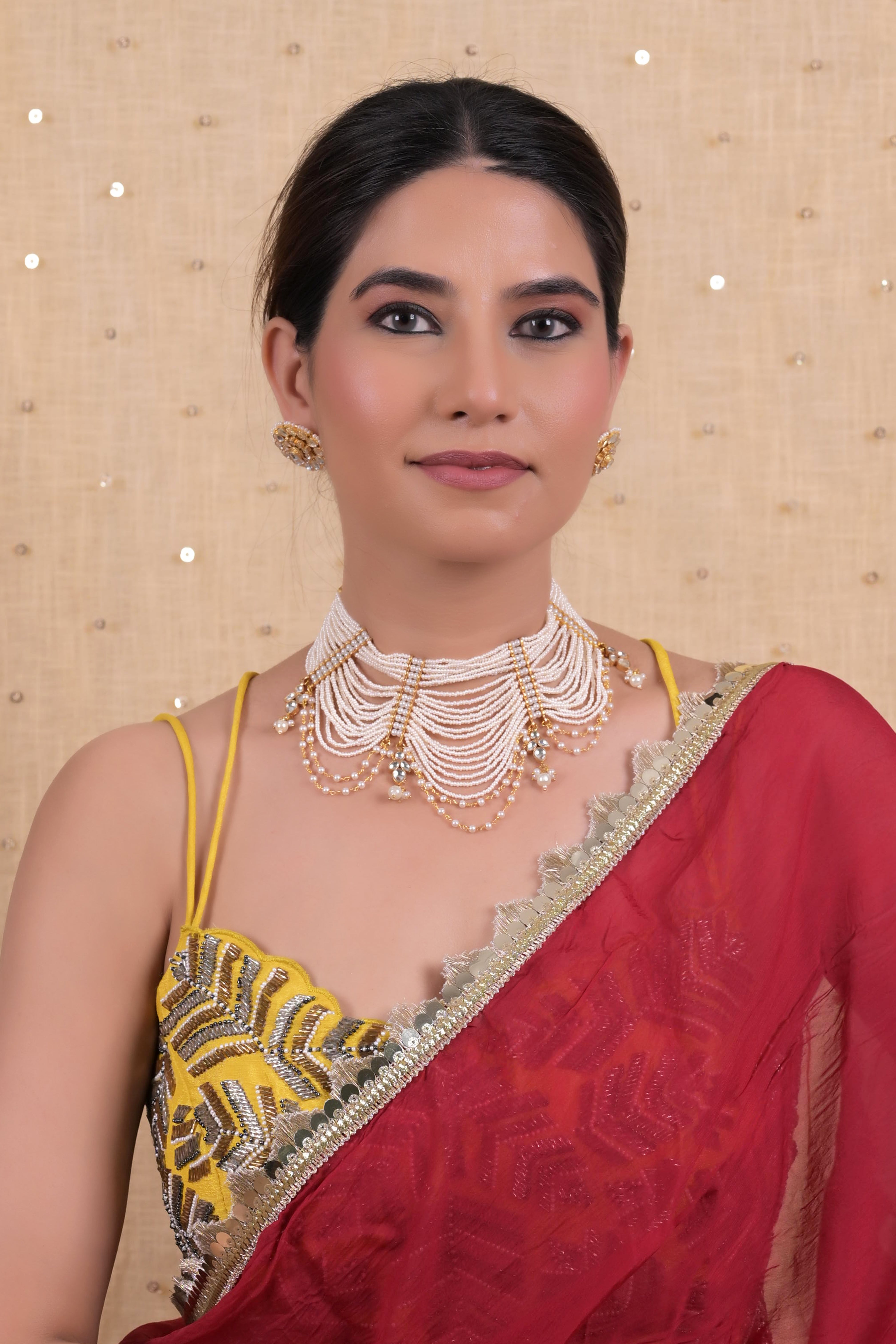 SJN1119- White Colour Gold Plated Jadau Kundan Necklace Set