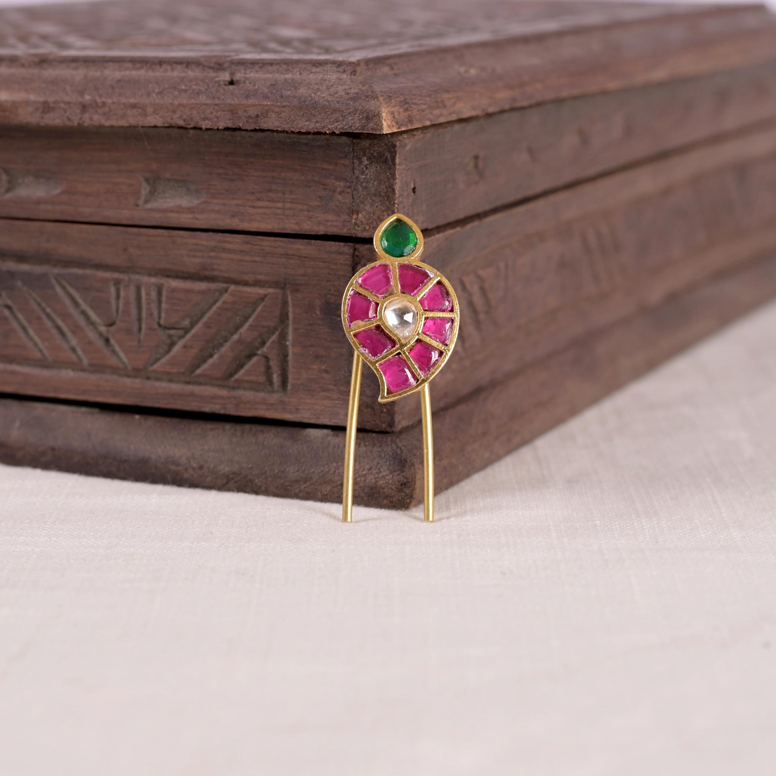 SJJP0017- Multi Colour Gold Plated Jadau Kundan Juda Pin