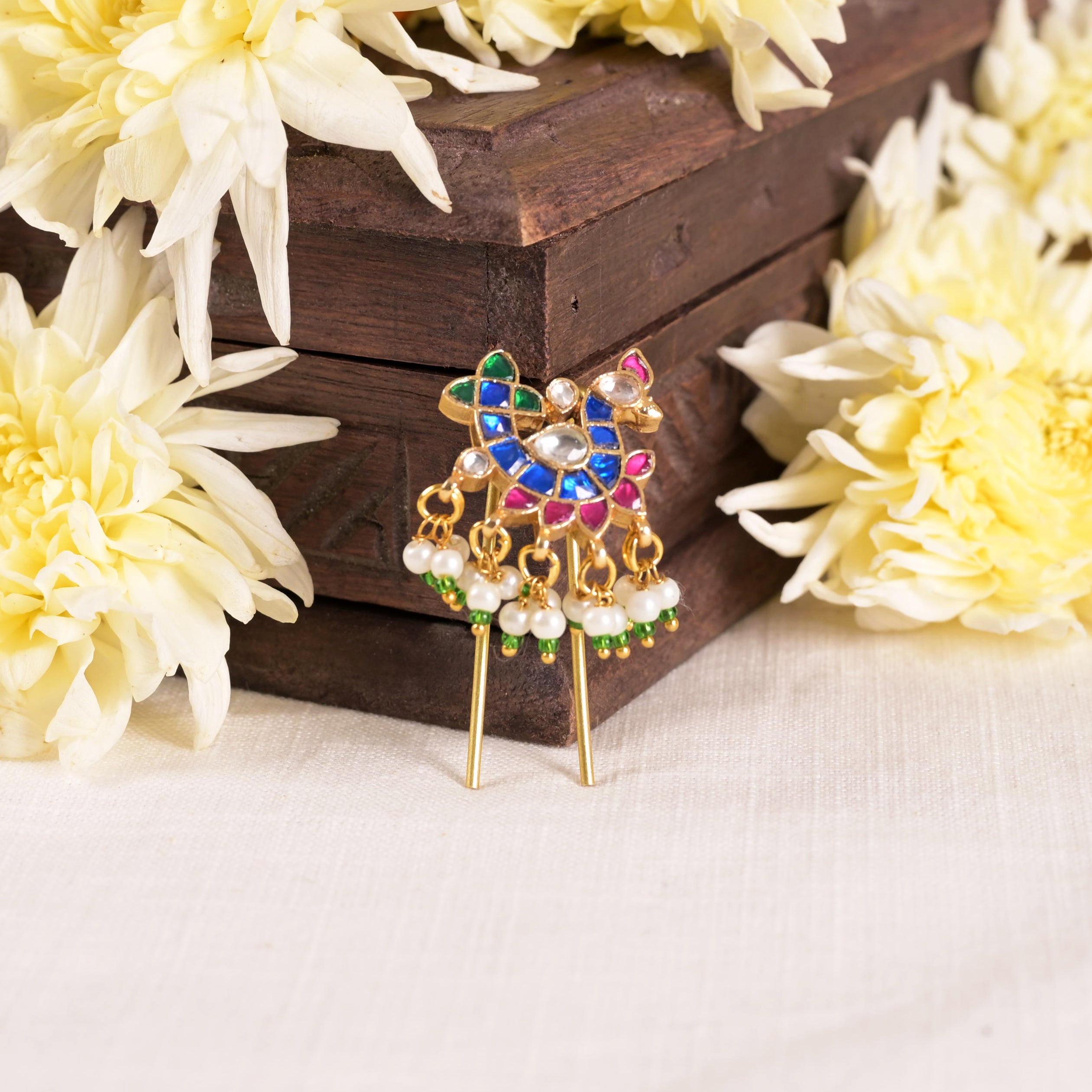 SJJP0019- Multi Colour Gold Plated Jadau Kundan Juda Pin