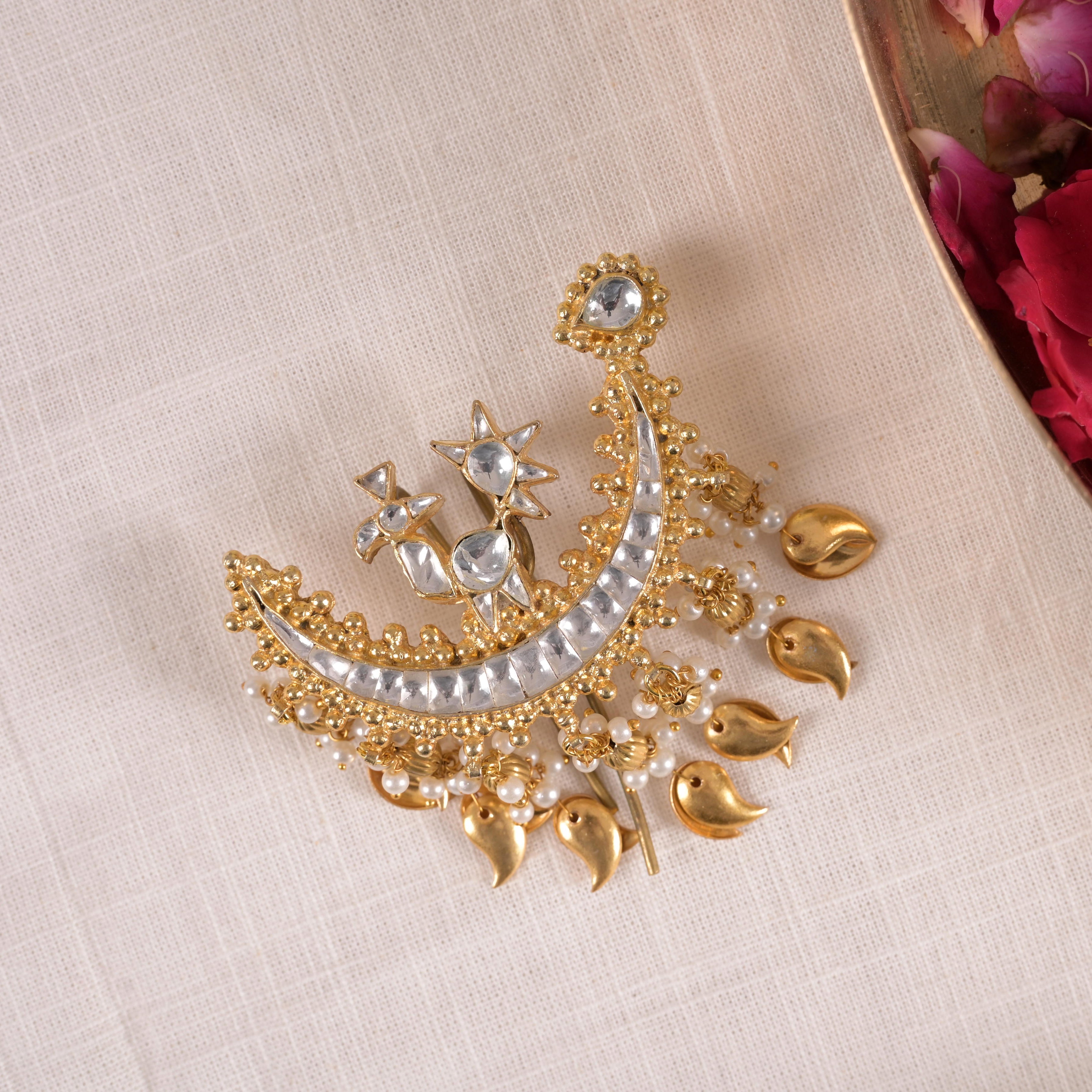 SJJP0022- White Colour Gold Plated Jadau Kundan Juda Pin