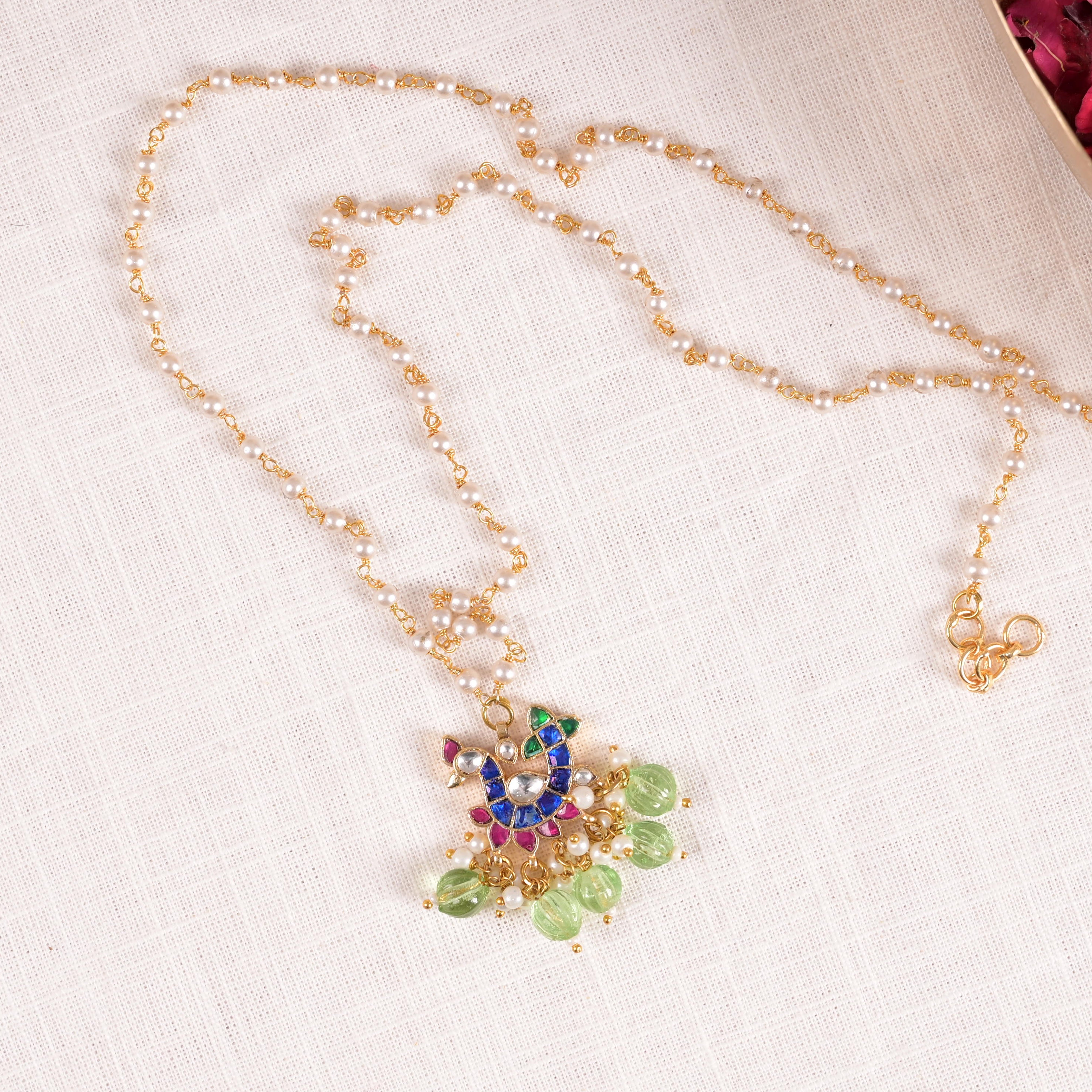SJN1150- Multi Colour Peacock Motif Gold Plated Jadau Kundan Pendant