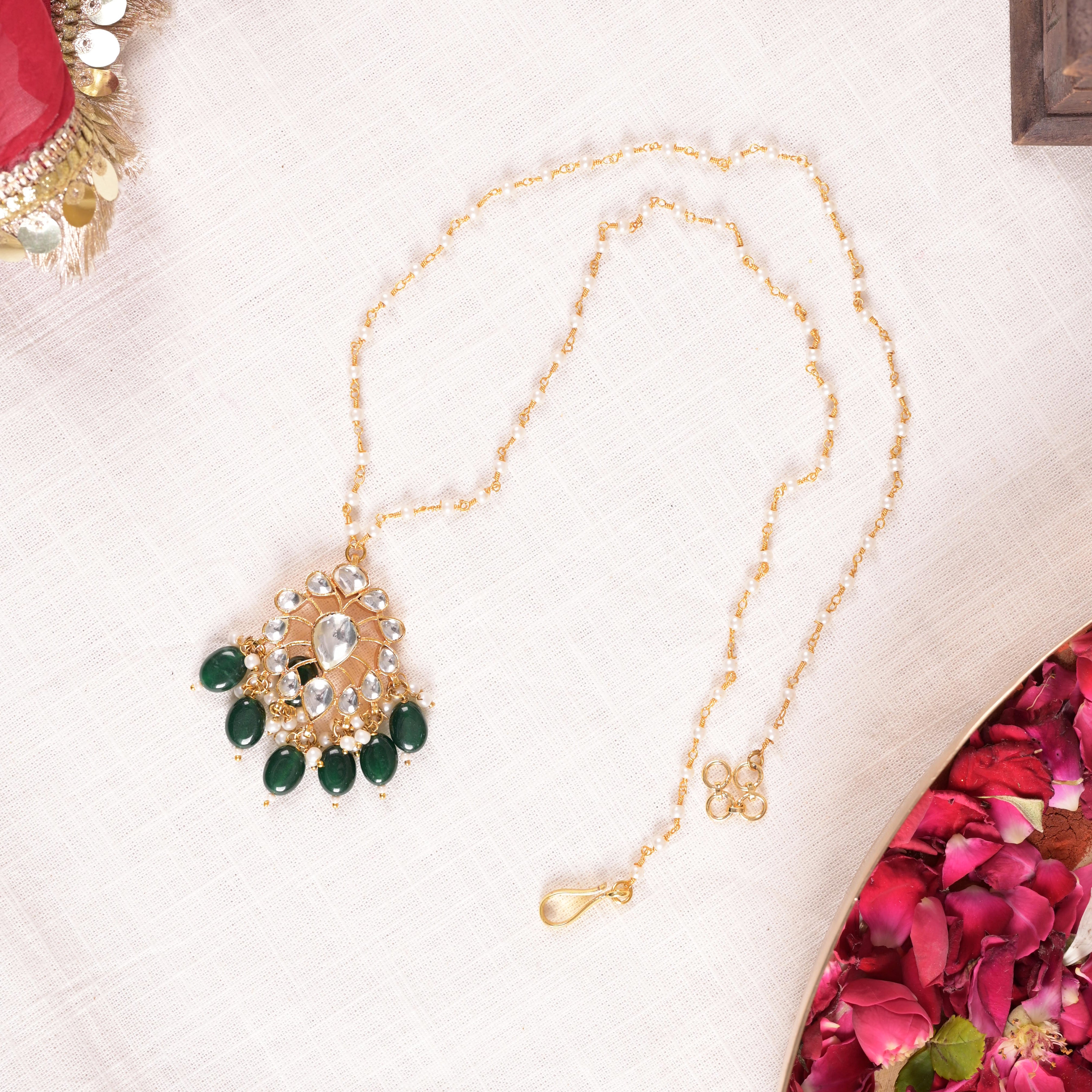 SJN1151- Green Colour Gold Plated Jadau Kundan Pendant