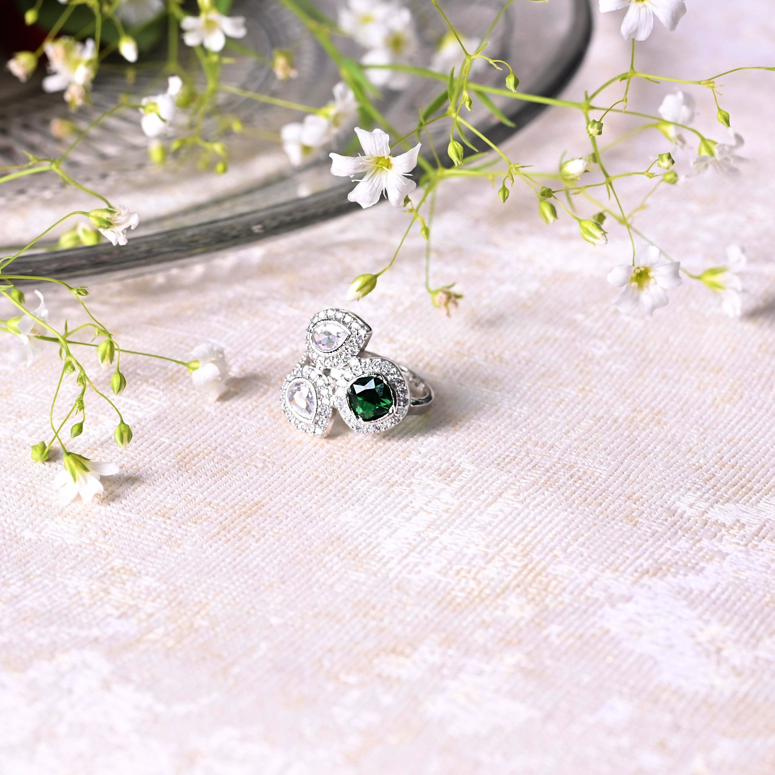 SJR0028- Blue Colour Silver Plated Faux Diamond Ring