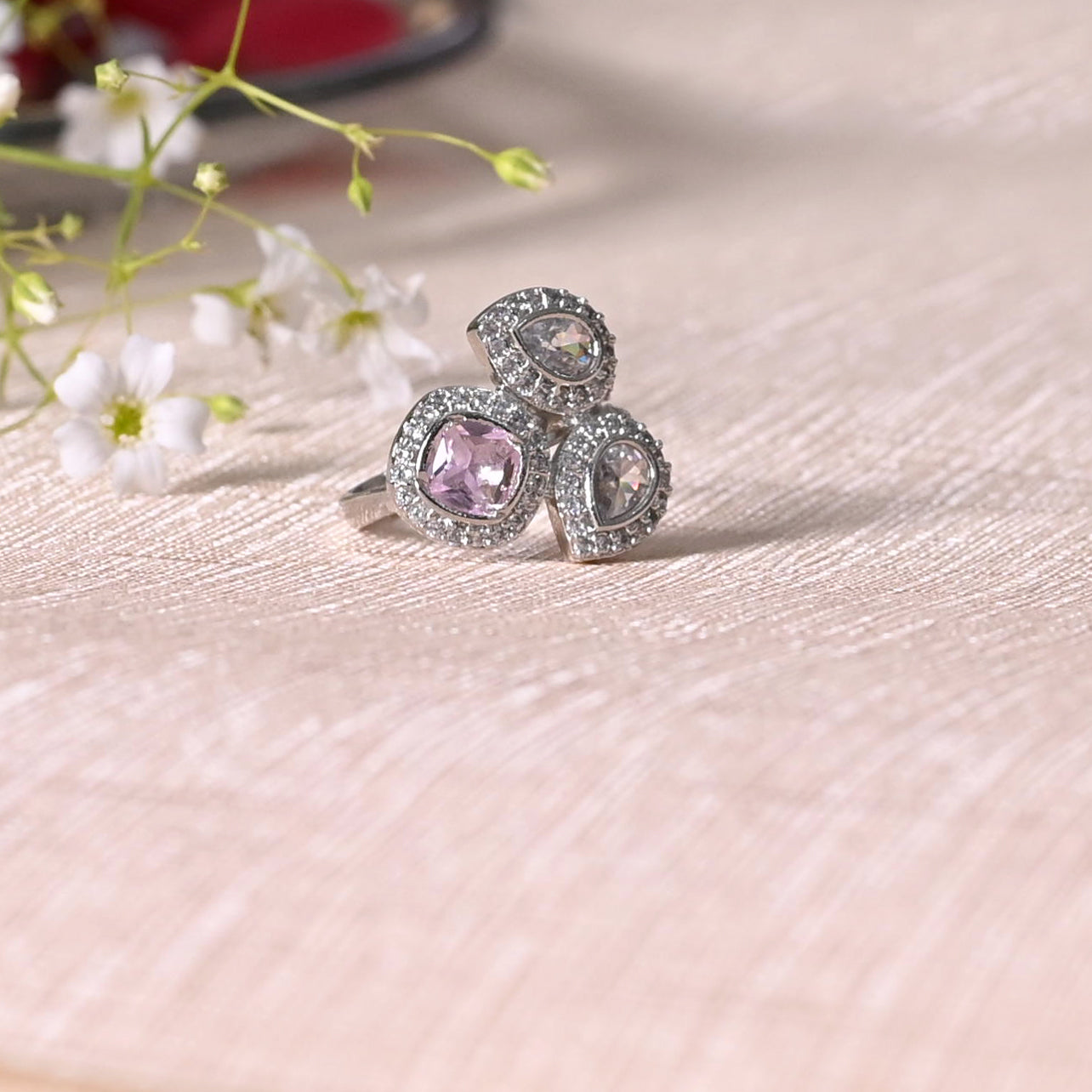 SJR0028- Blue Colour Silver Plated Faux Diamond Ring