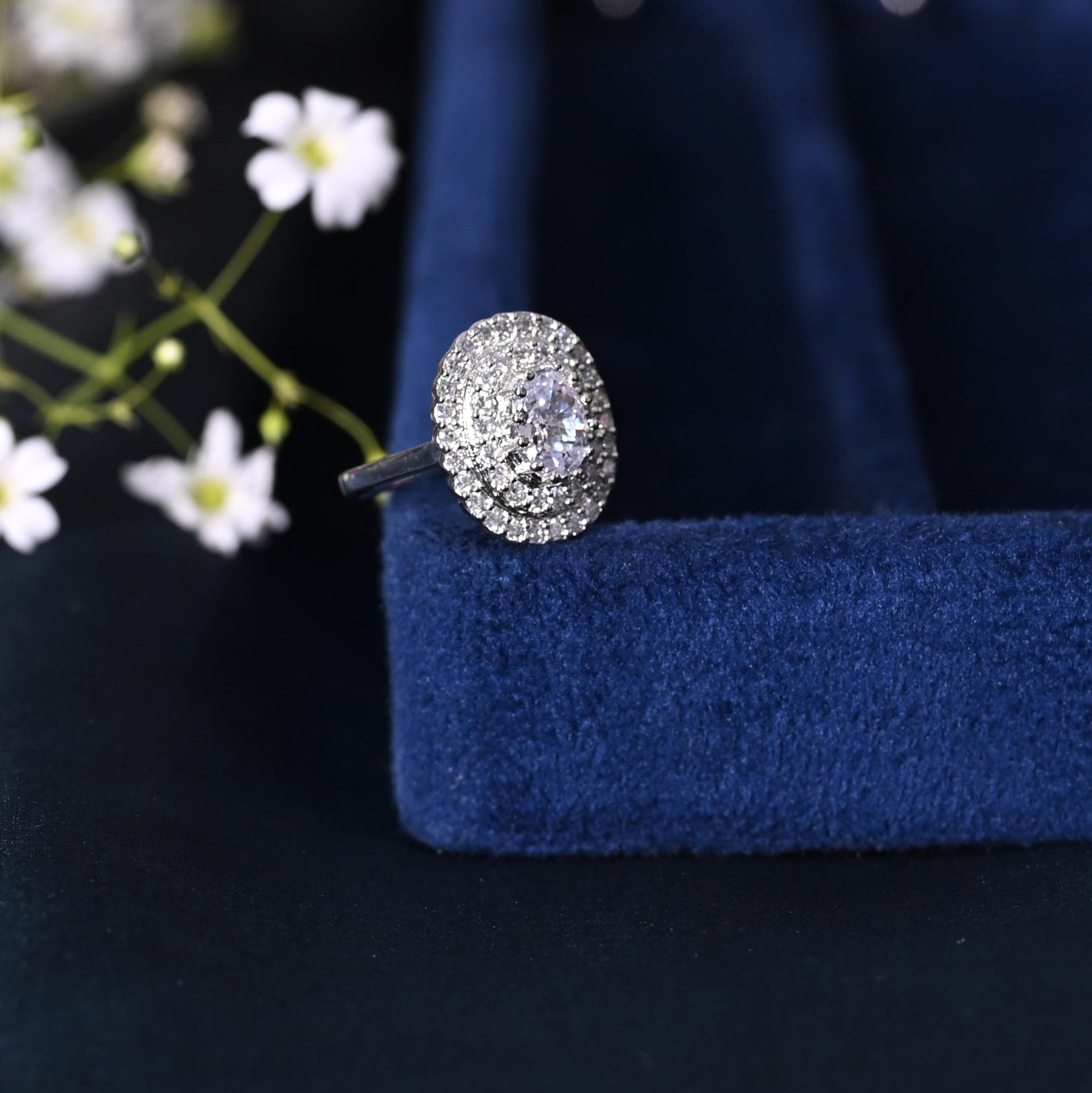 SJR0029- White Colour Silver Plated Faux Diamond Ring