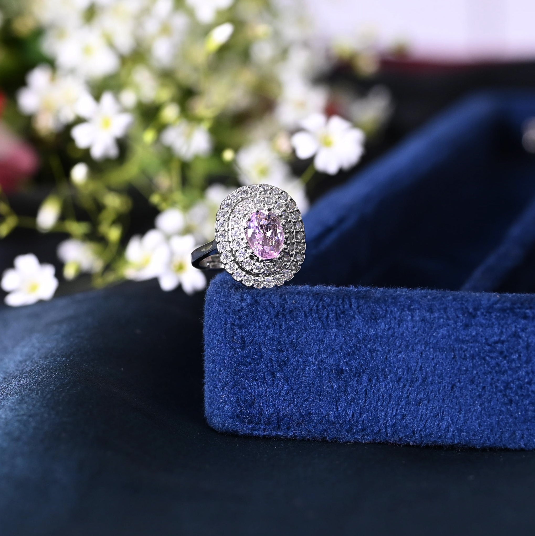 SJR0029- Blue Colour Silver Plated Faux Diamond Ring
