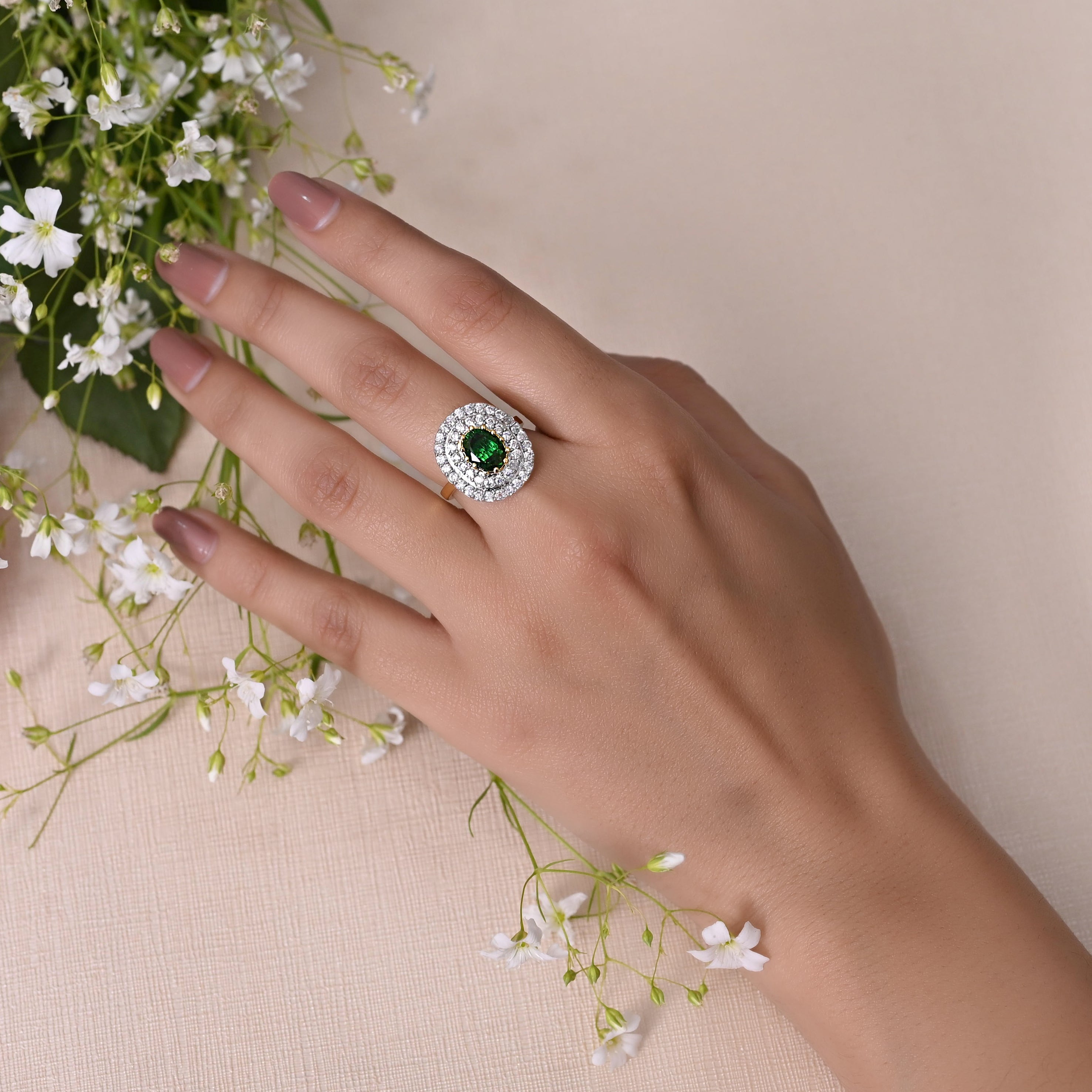 SJR0029- Pink Colour Silver Plated Faux Diamond Silver Plated Ring