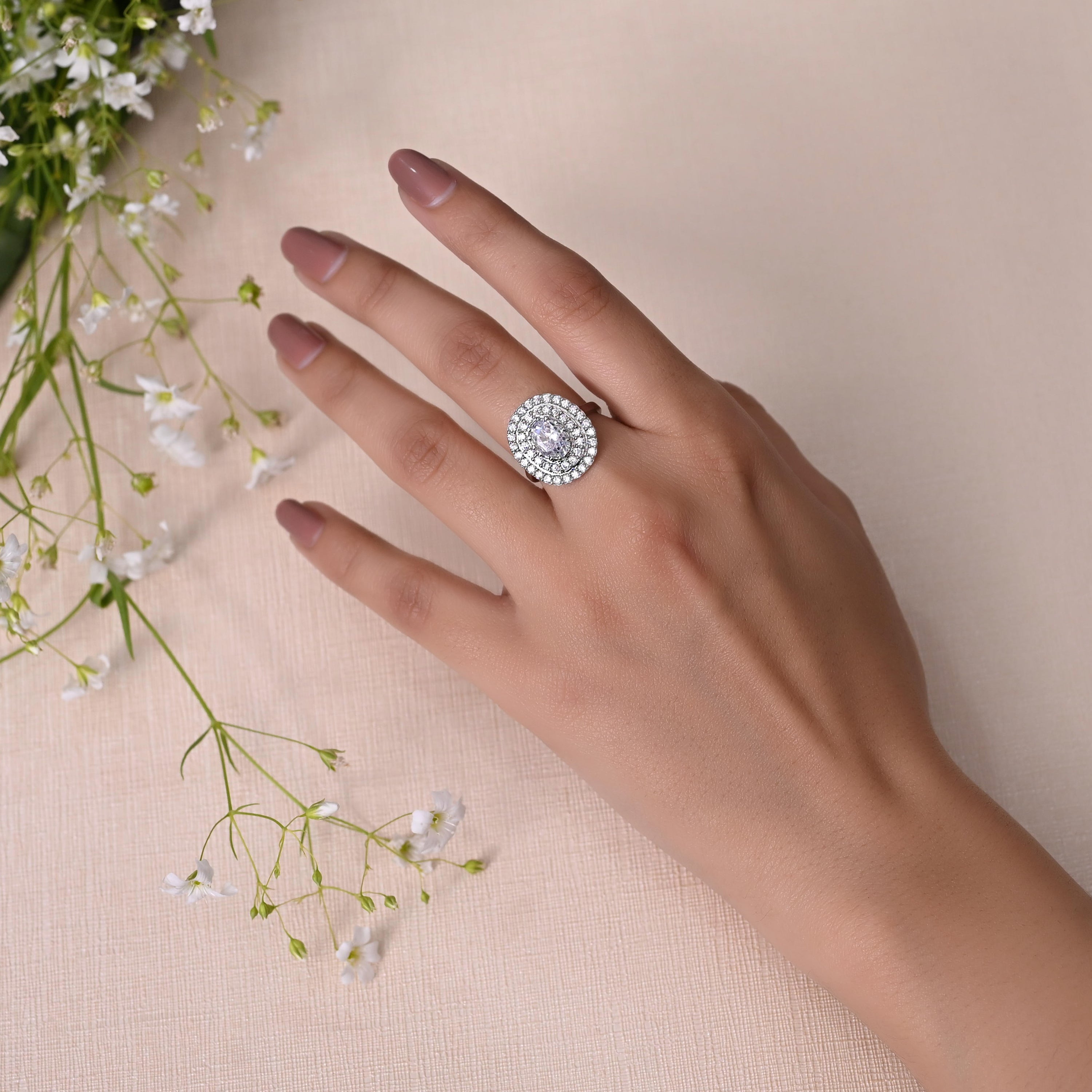 SJR0029- White Colour Silver Plated Faux Diamond Ring