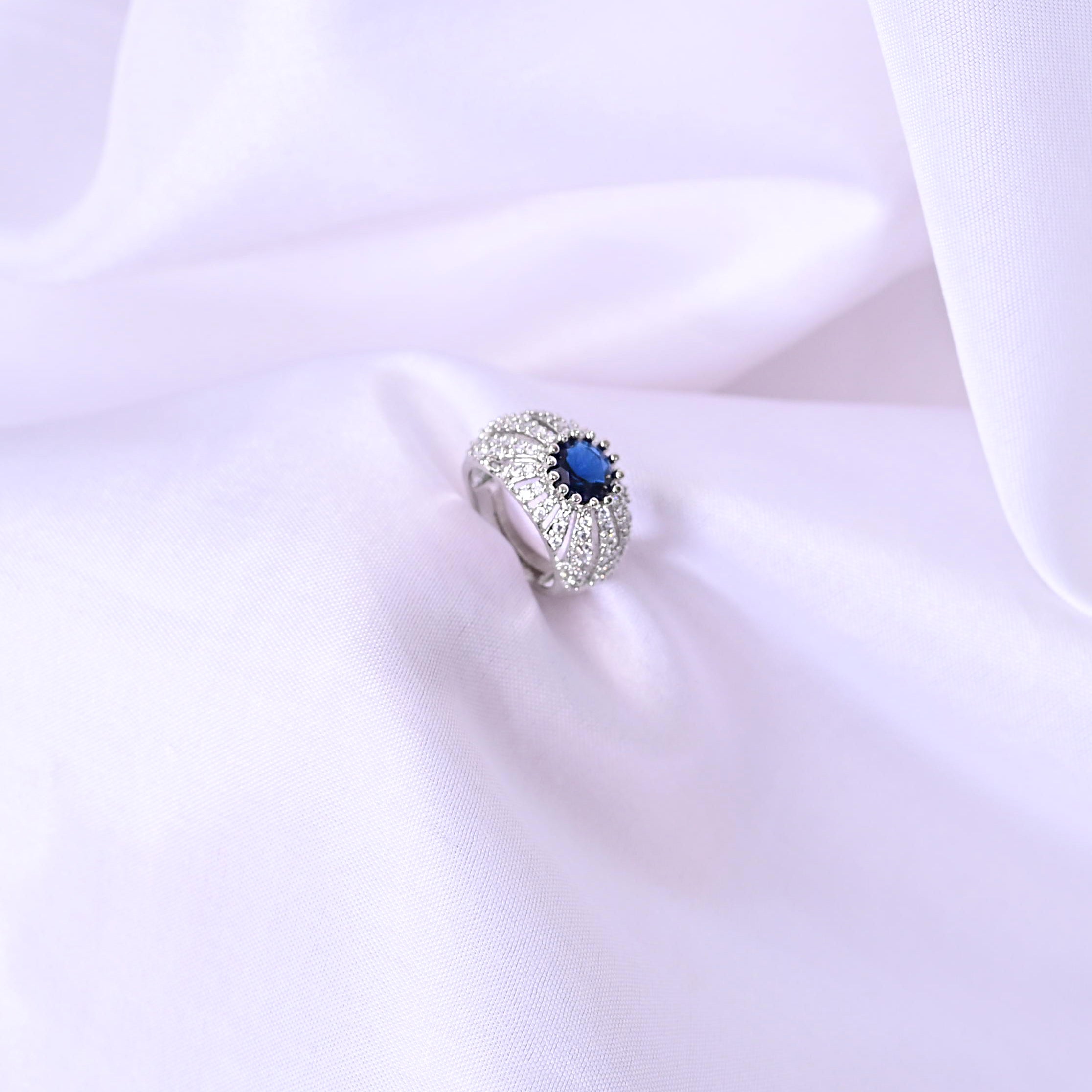 SJR0030- Blue Colour Silver Plated Faux Diamond Ring
