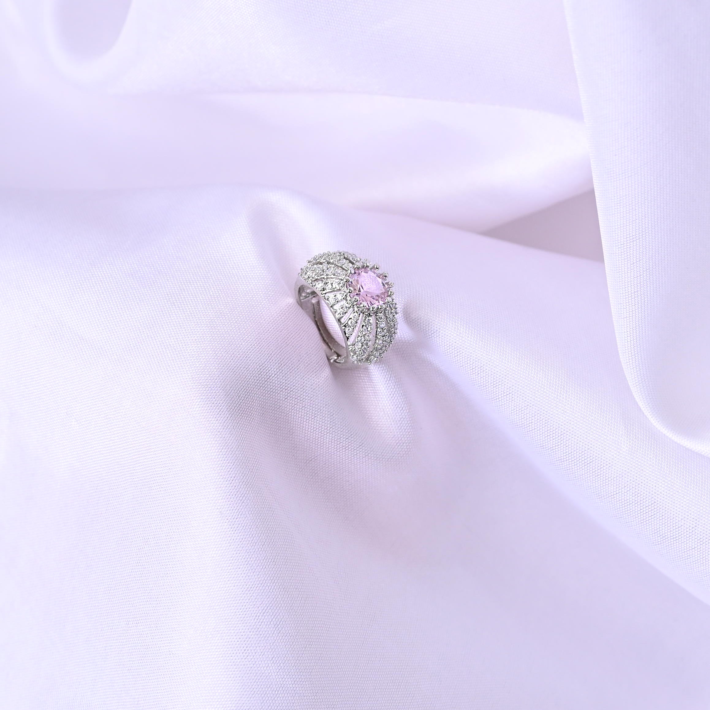SJR0030- Pink Colour Silver Plated Faux Diamond Ring