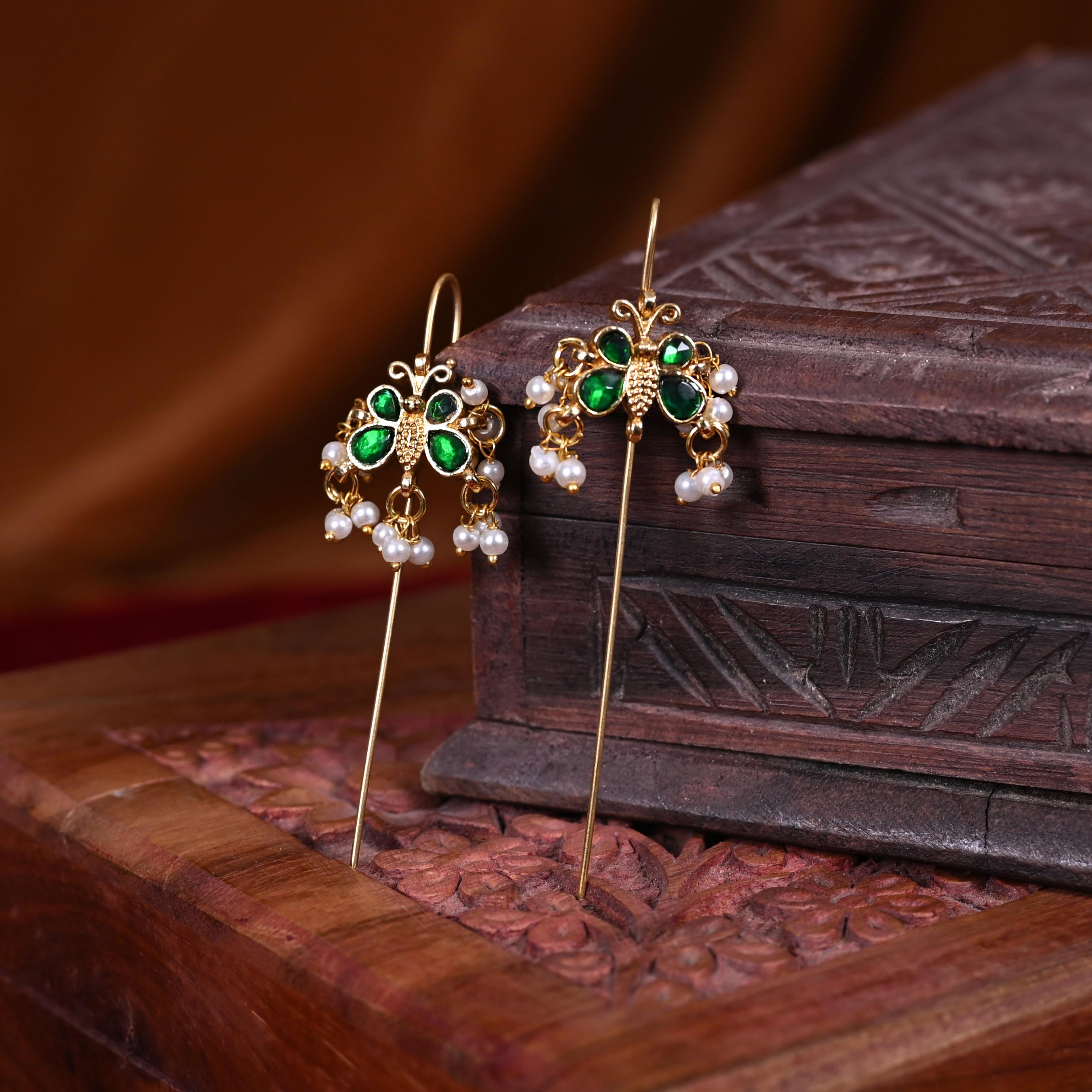 SJE1106- Multi Colour Gold Plated Jadau Kundan Butterfly Ear Cuffs