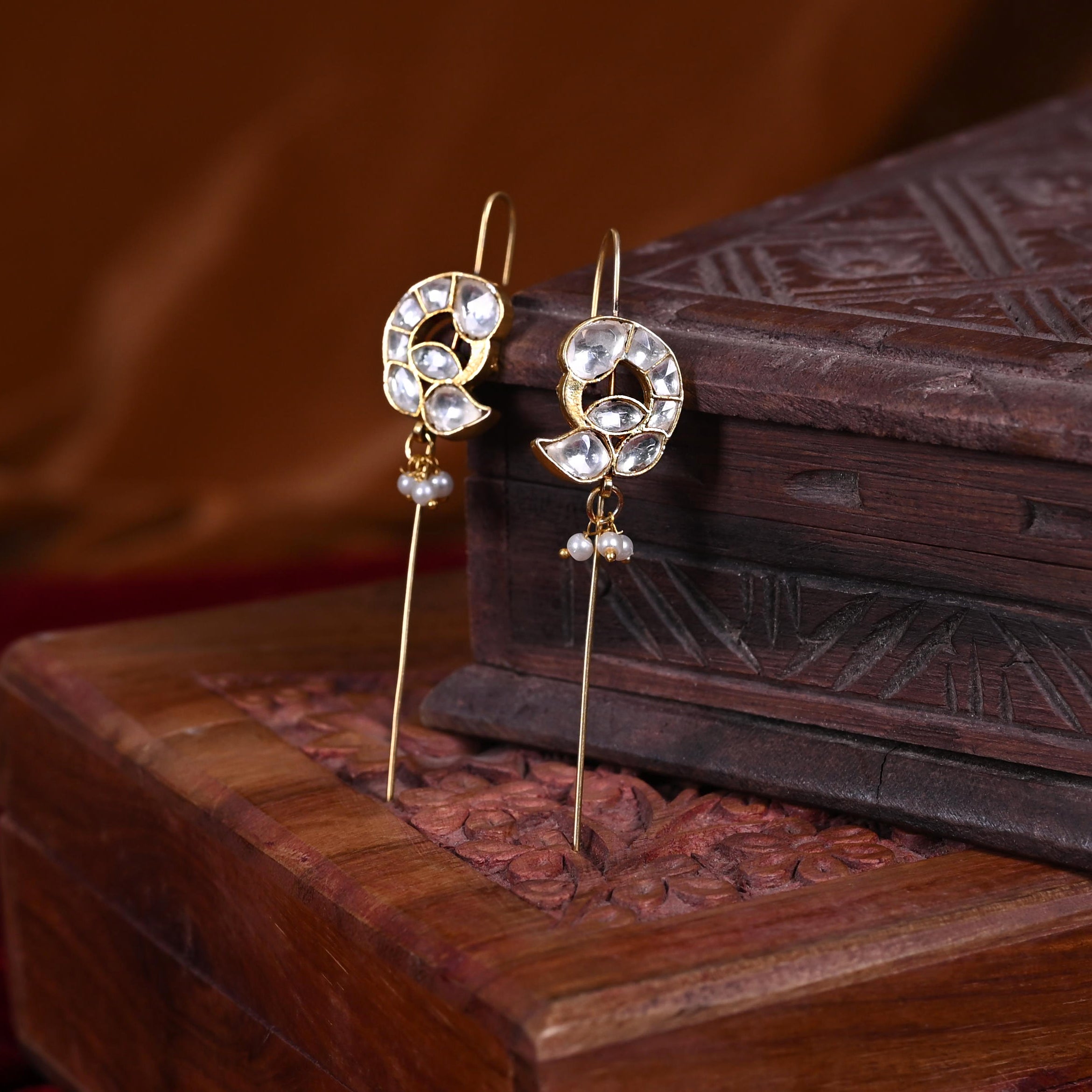SJE1107- Multi Colour Gold Plated Jadau Kundan Peacock Ear Cuffs