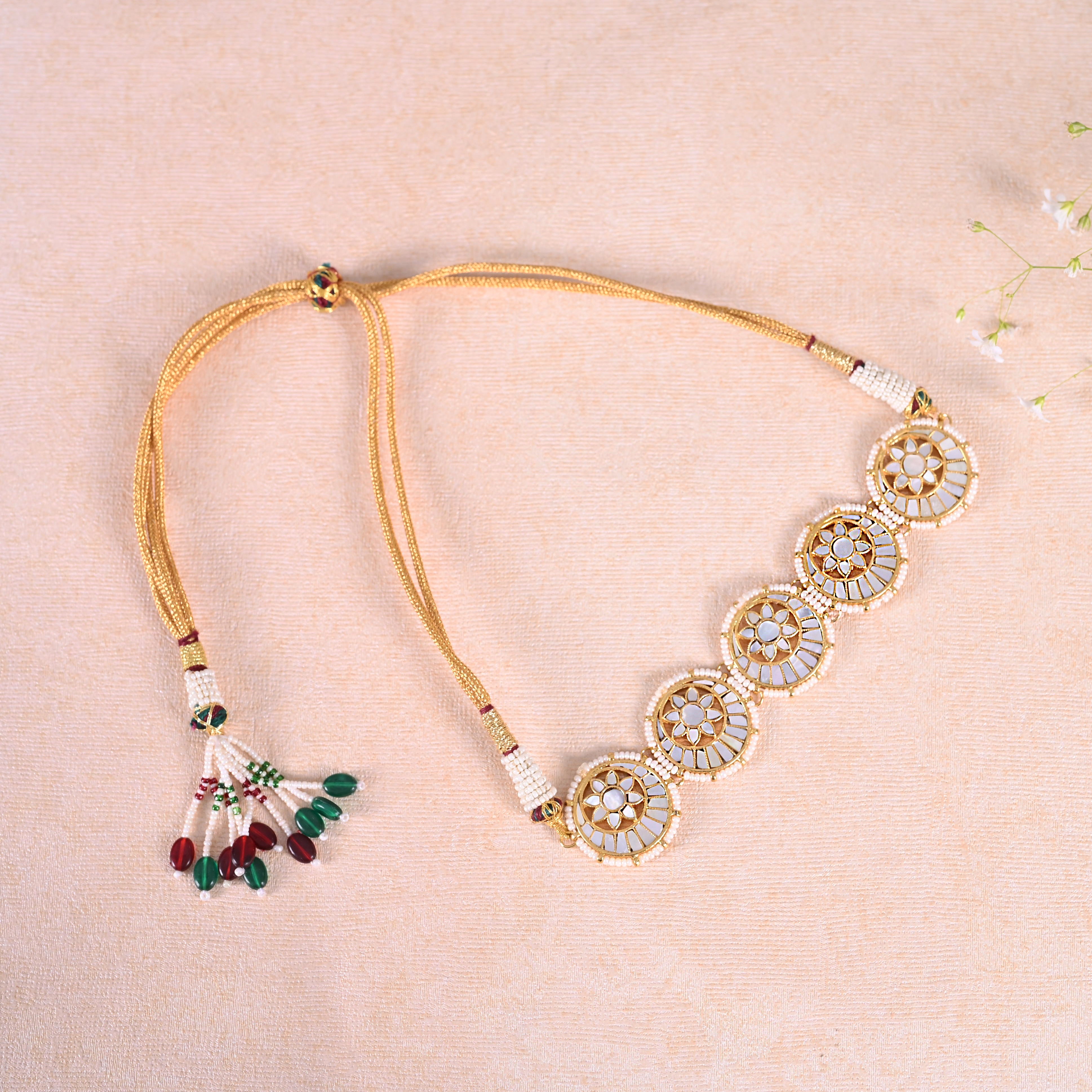 SJN1235- White Colour Gold Plated Mother of Pearl Choker with Earrings