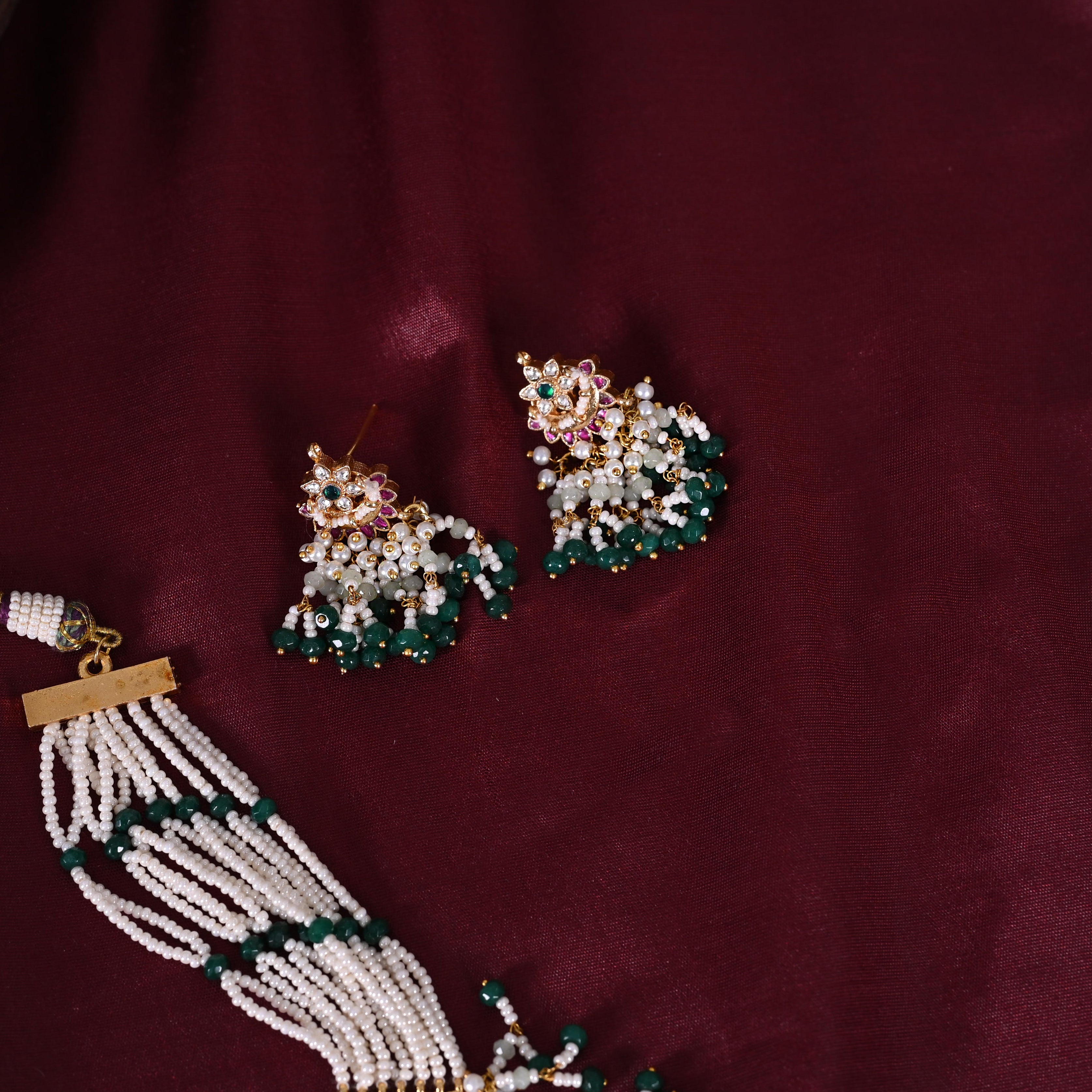 SJN1064- Multi Colour Gold Plated Jadau Kundan Choker with Earrings
