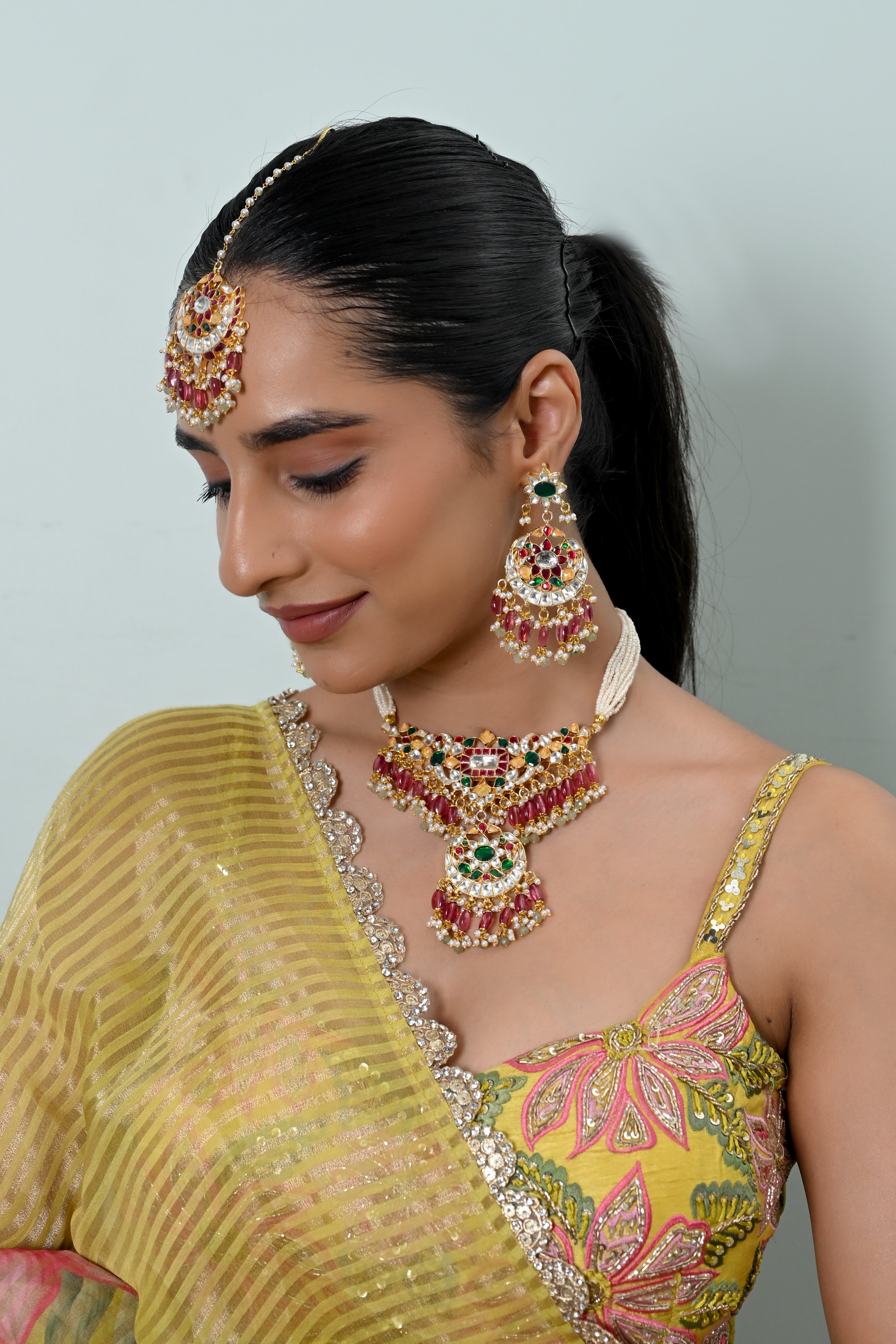 SJN1253- Multi Colour Gold Plated Jadau Kundan Choker Set