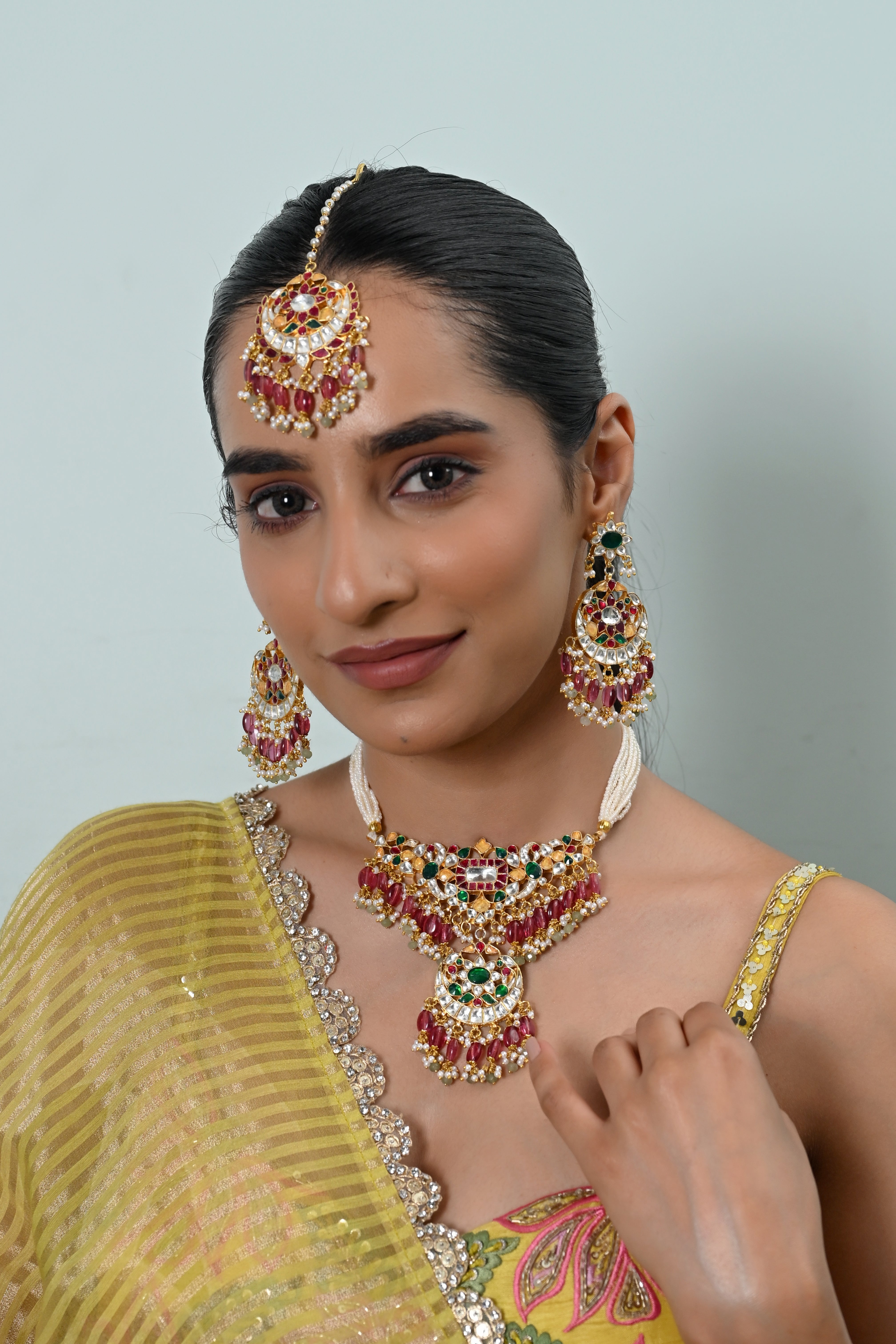 SJN1253- Multi Colour Gold Plated Jadau Kundan Choker Set