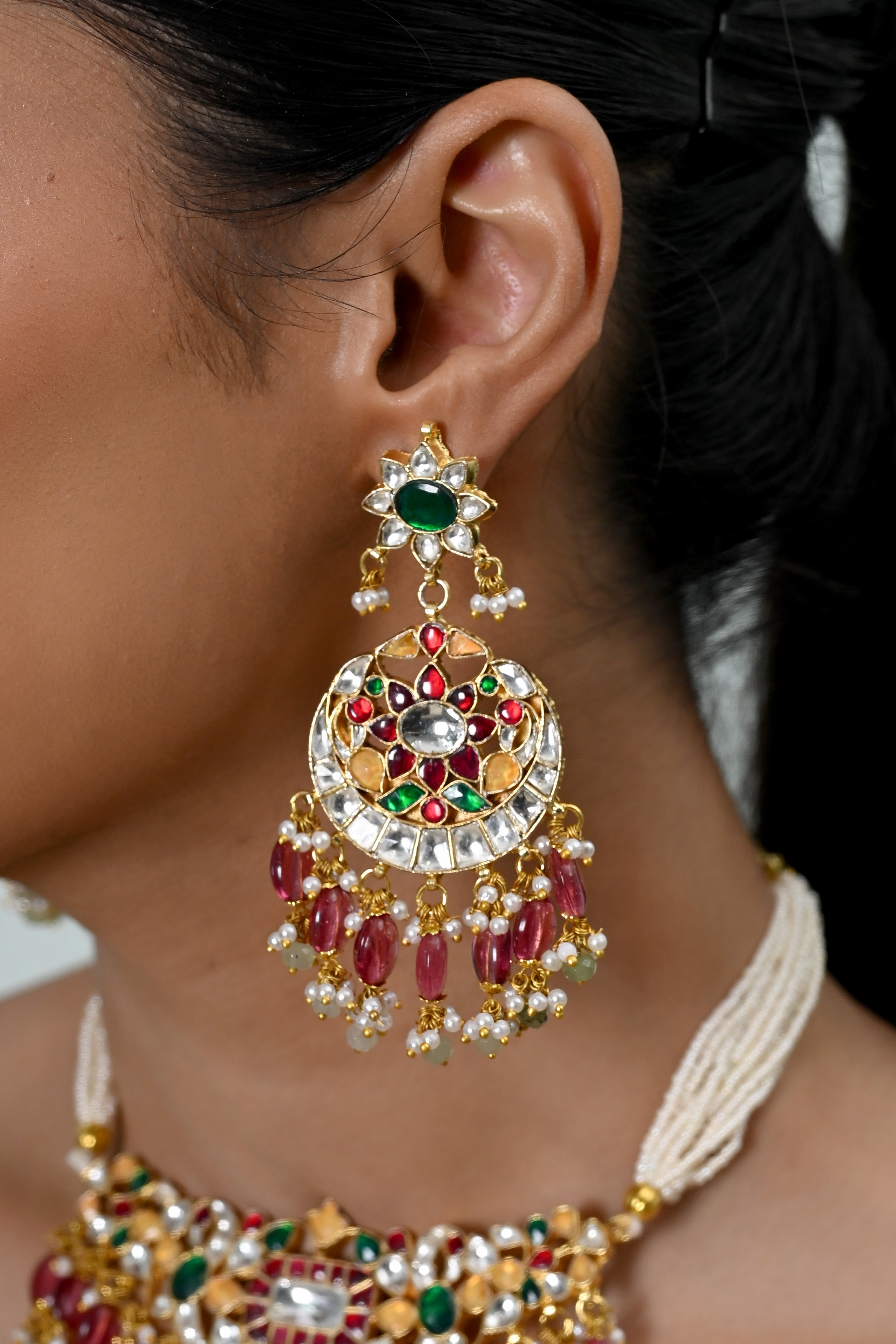 SJN1253- Multi Colour Gold Plated Jadau Kundan Choker Set