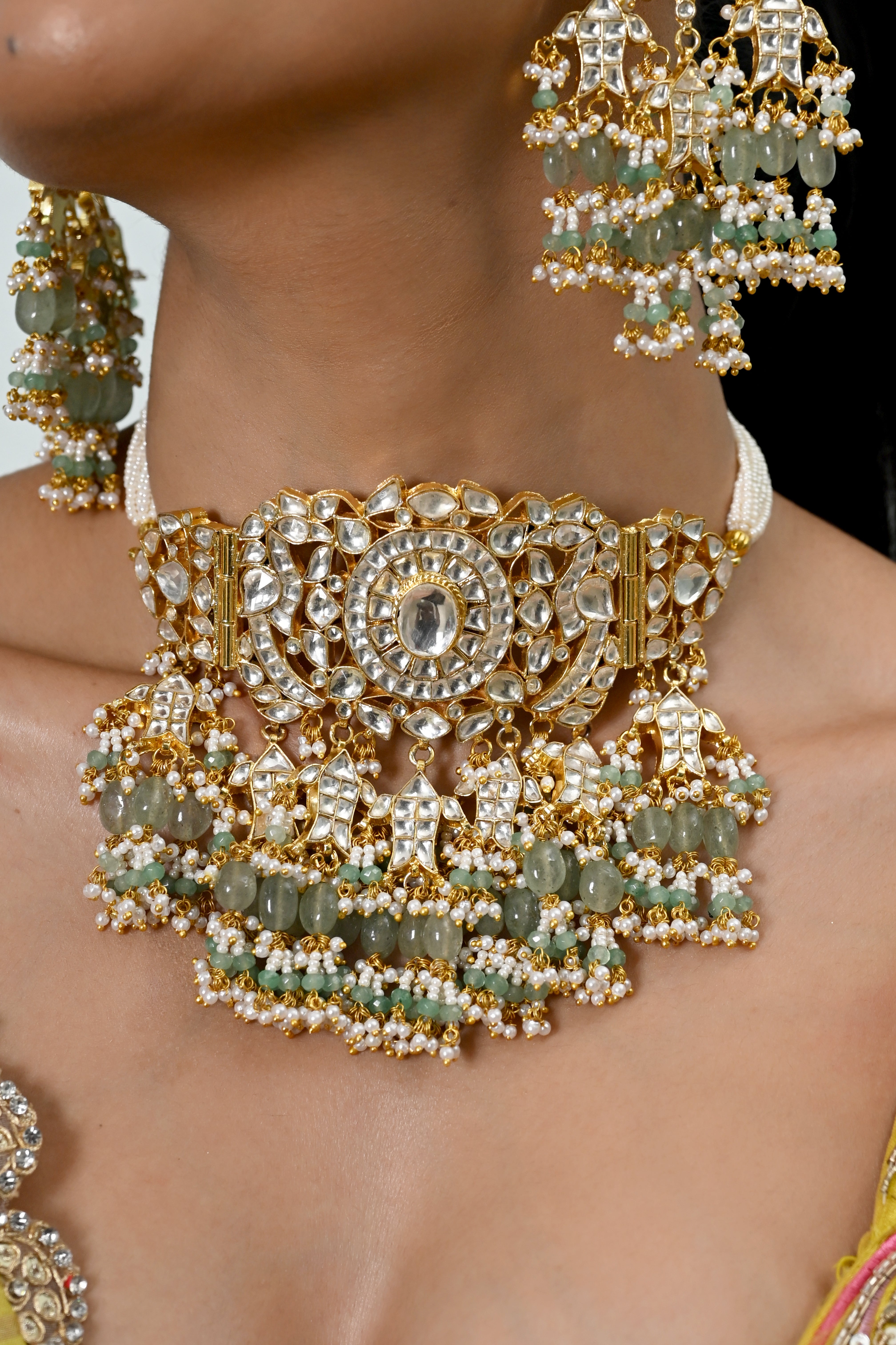 SJN1255- White Colour Gold Plated Jadau Kundan Necklace With Earrings