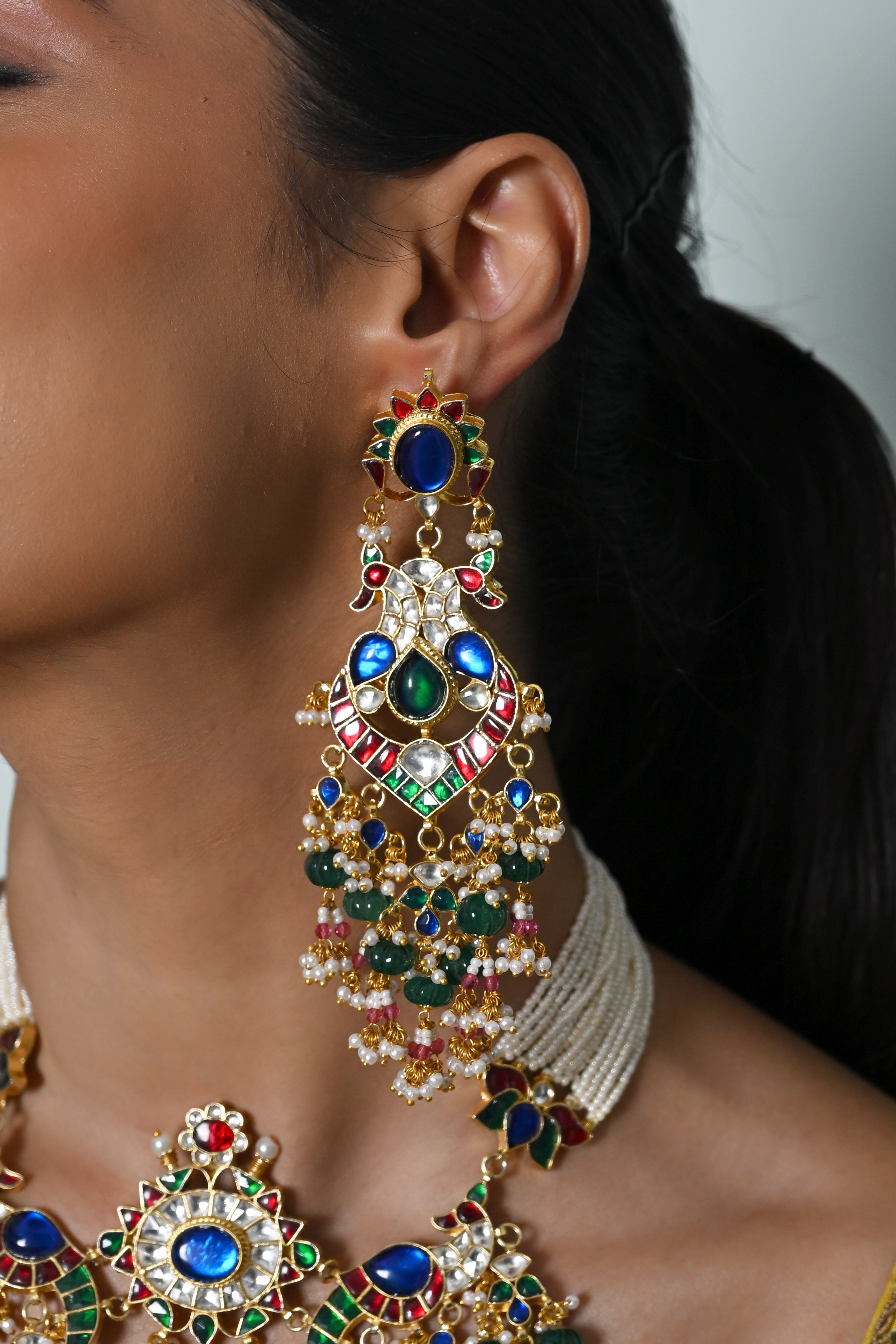 SJN1241- Multi Colour Gold Plated Jadau Kundan Choker with Earrings