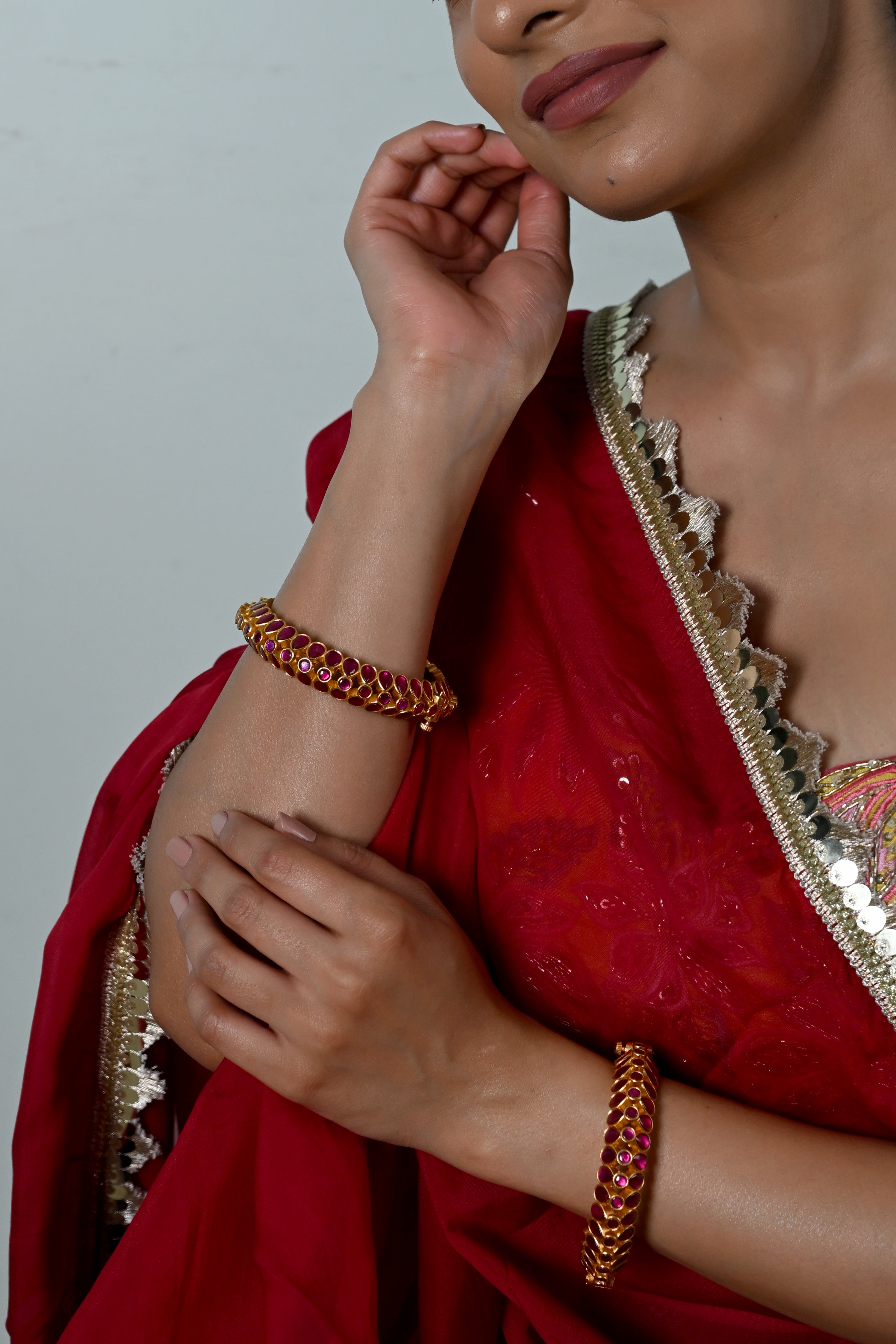 SJB1039- Pink Colour Gold Plated Jadau Kundan Bangle