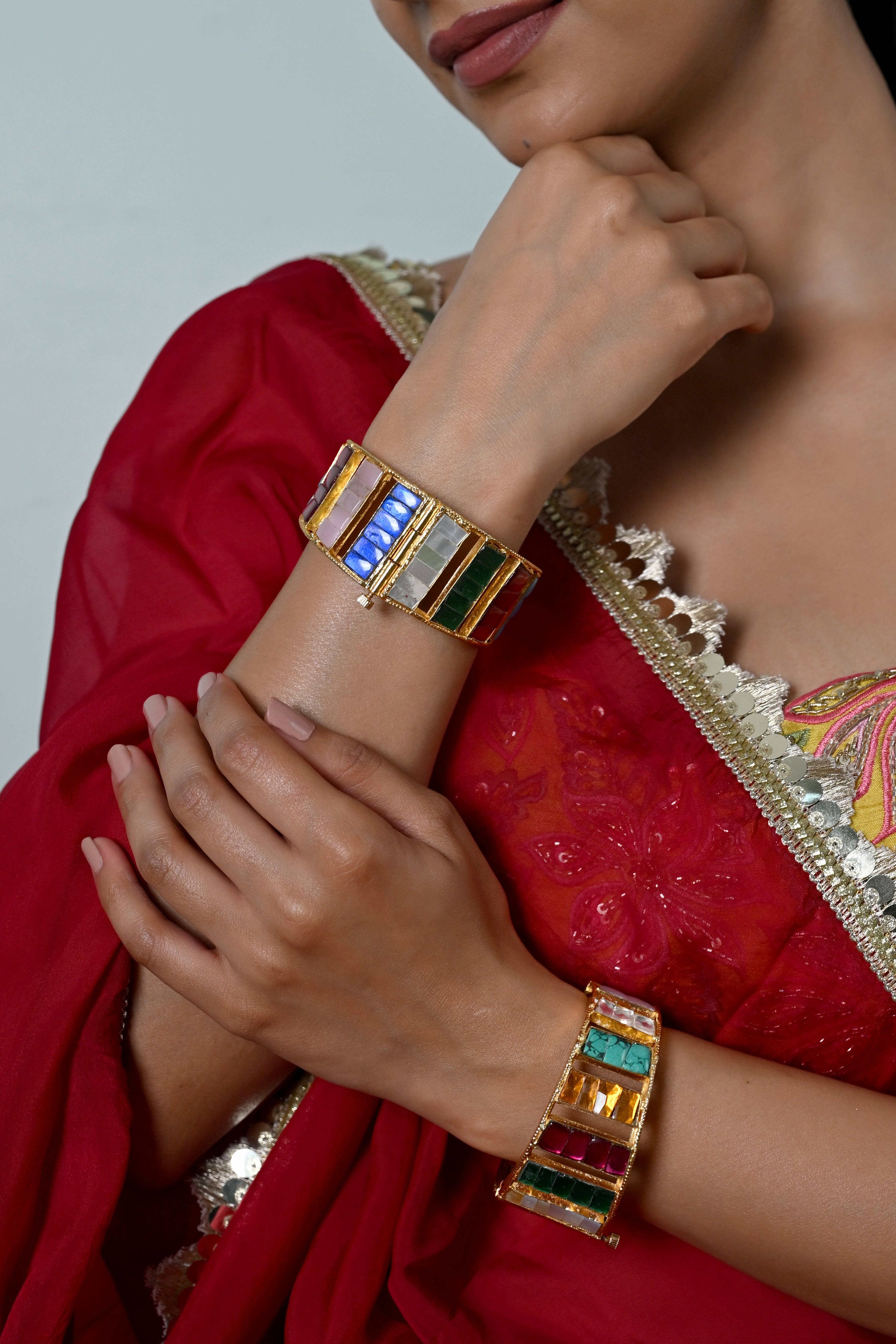 SJB1044- Multicolour Gold Plated Jadau Kundan Bangle