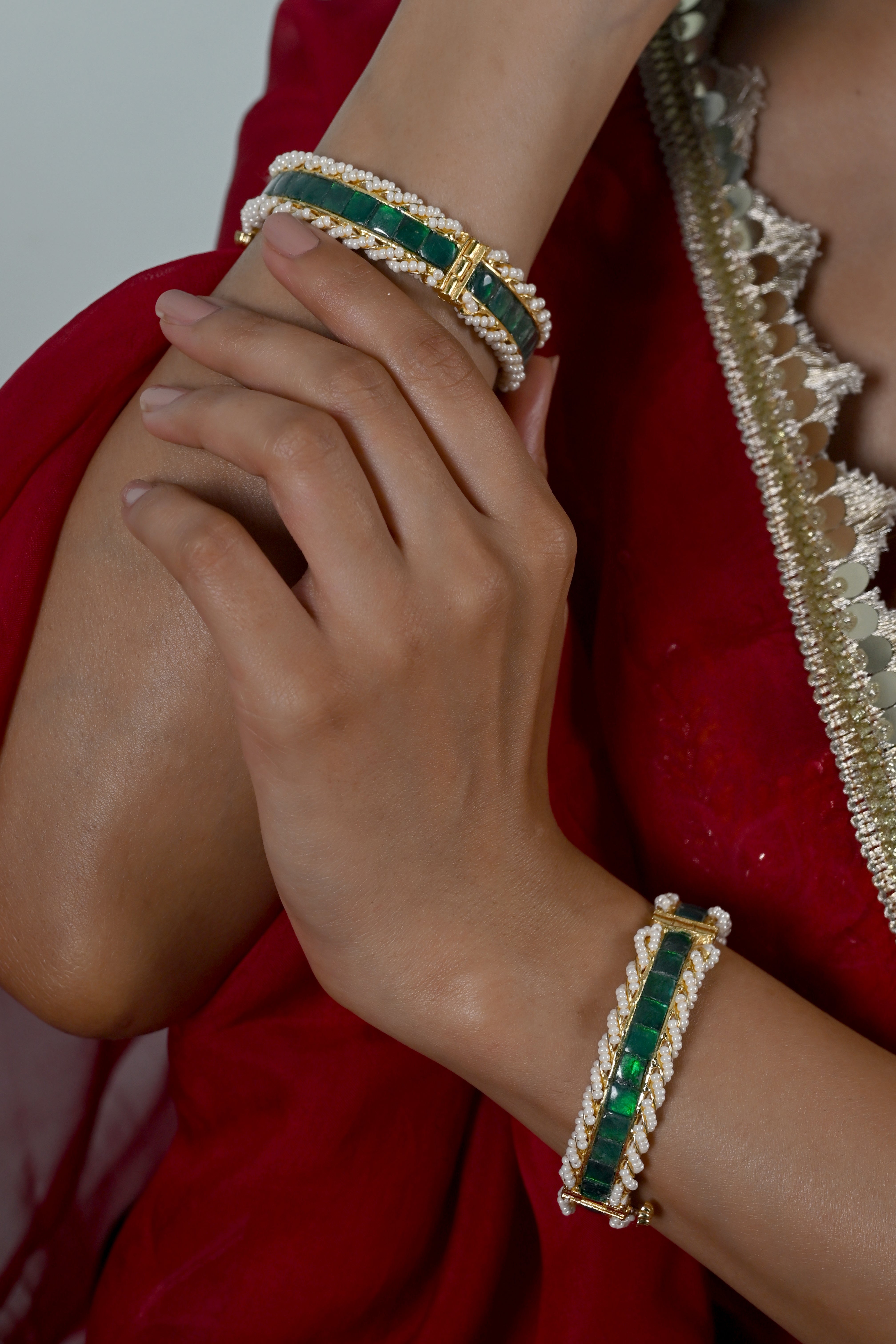 SJB1035- Green Colour Gold Plated Jadau Kundan Bangle