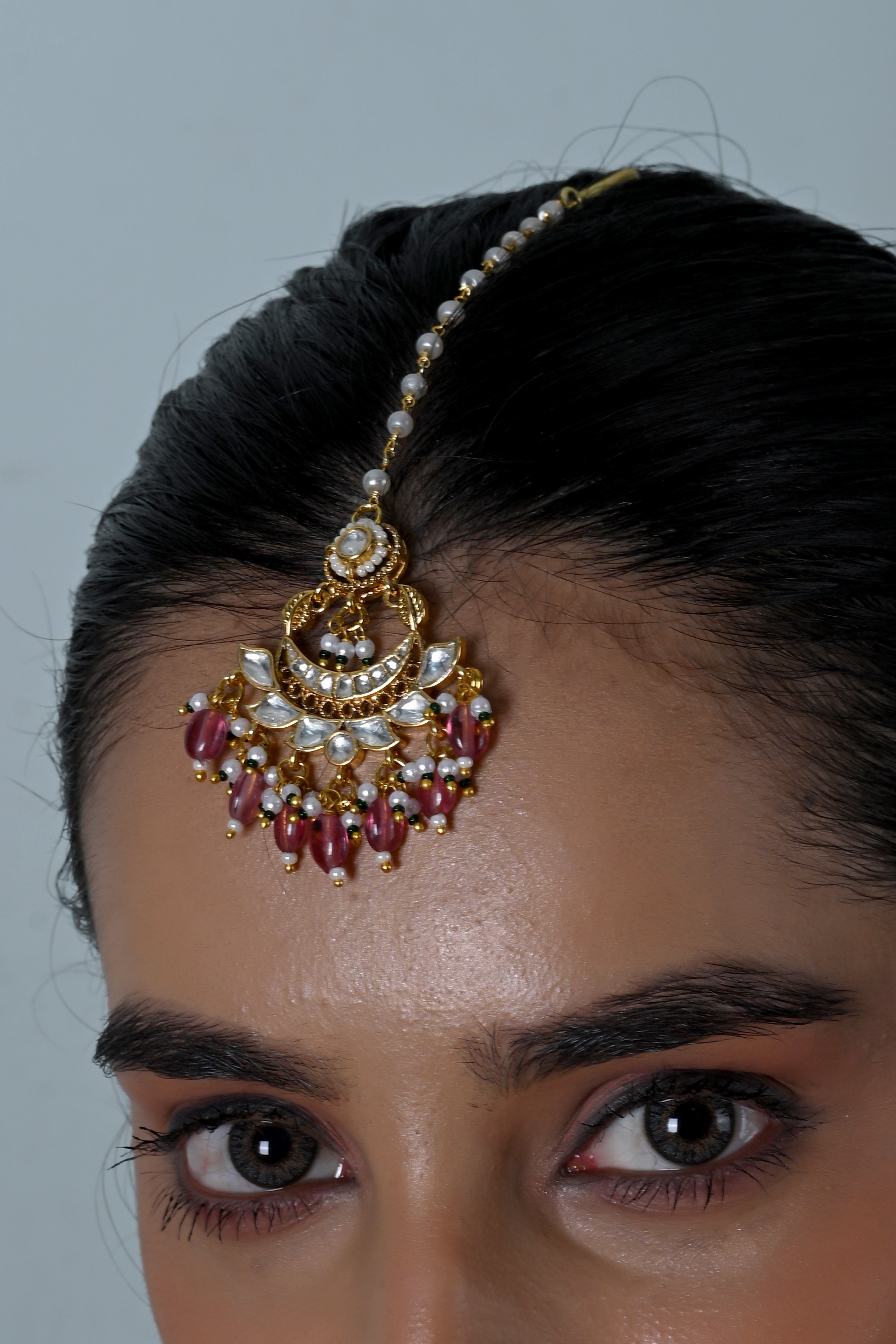 SJN1248- Pink And White Colour Gold Plated Jadau Kundan Necklace Set