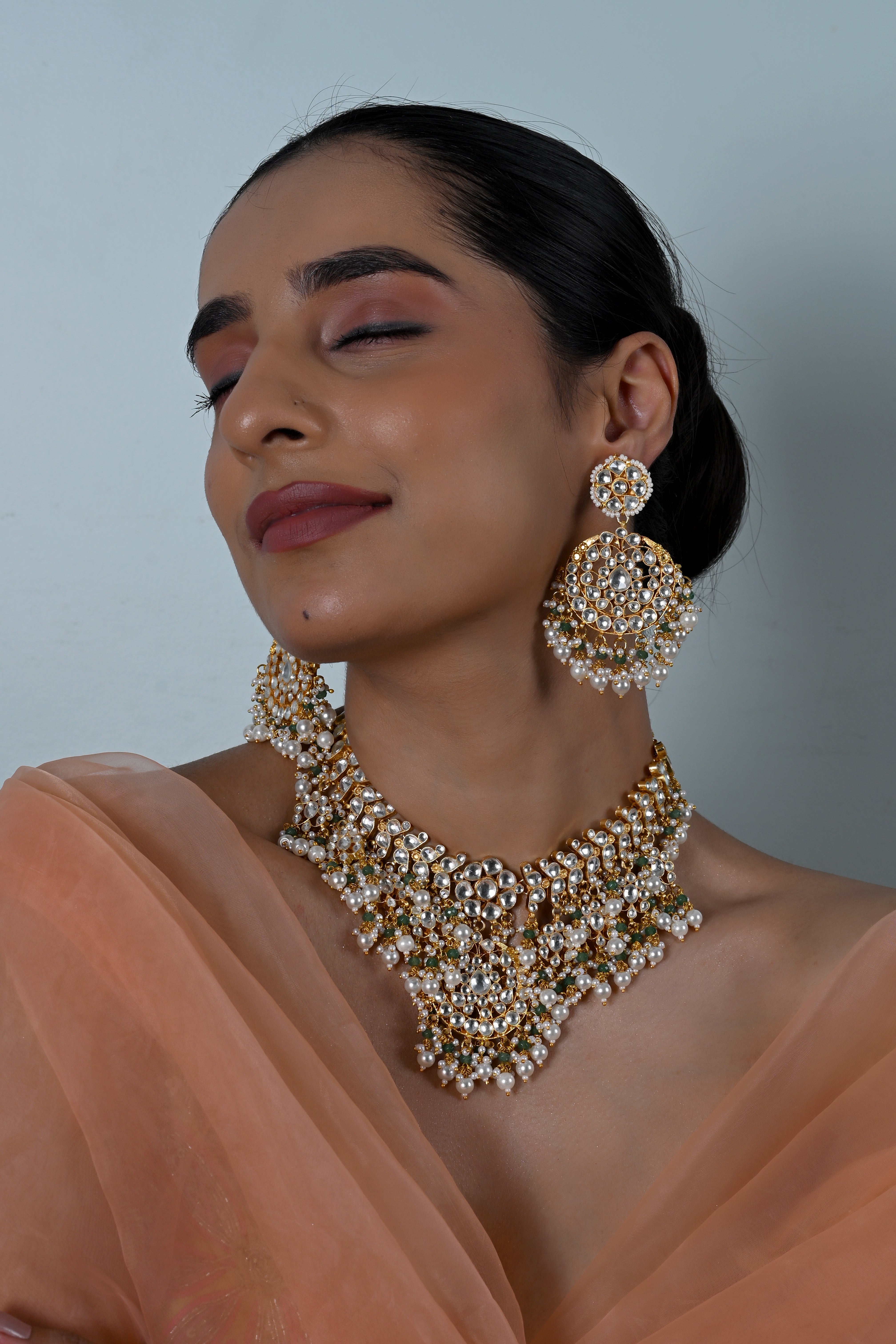 SJN1249- White Colour Gold Plated Jadau Kundan Necklace With Earrings