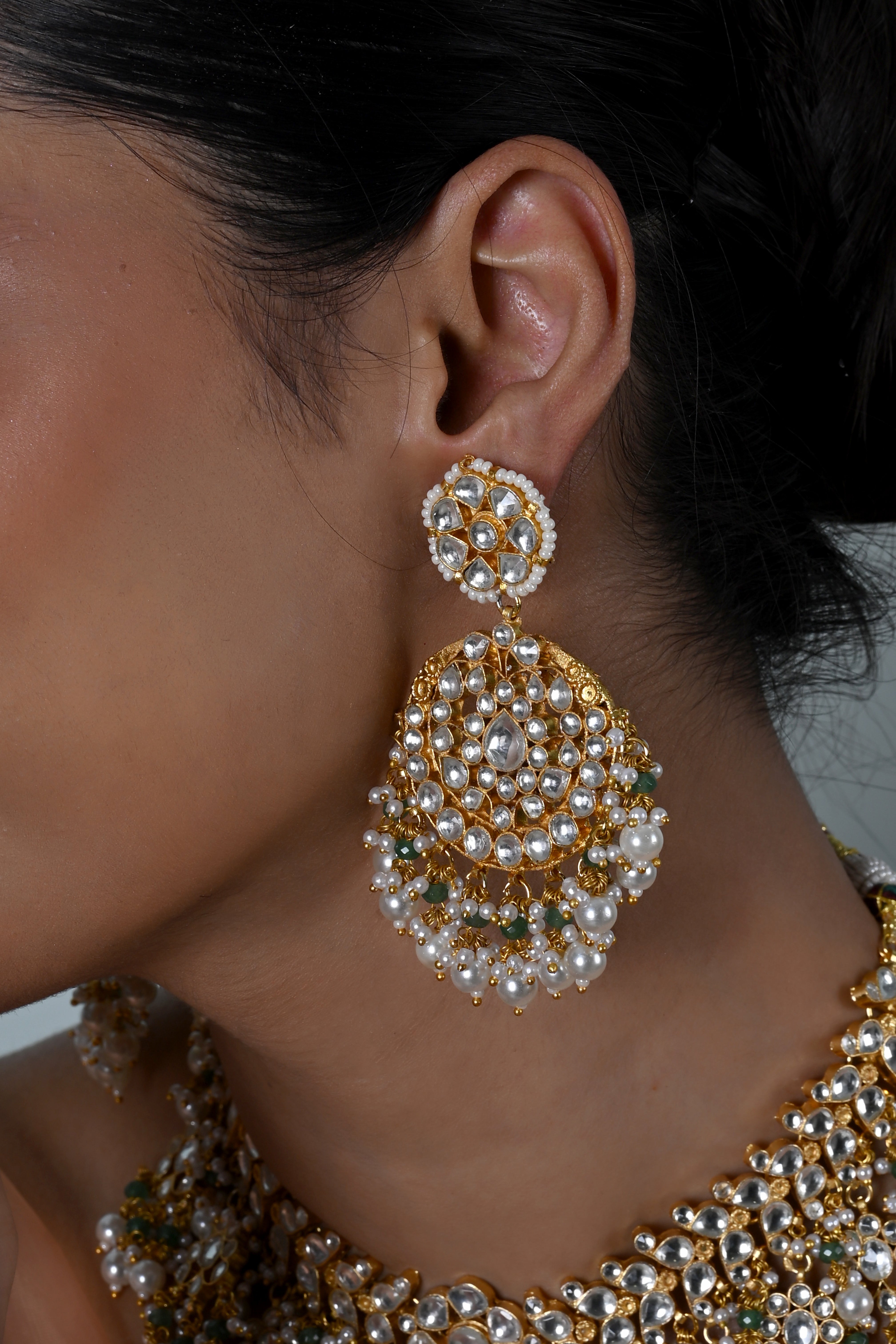 SJN1249- White Colour Gold Plated Jadau Kundan Necklace With Earrings
