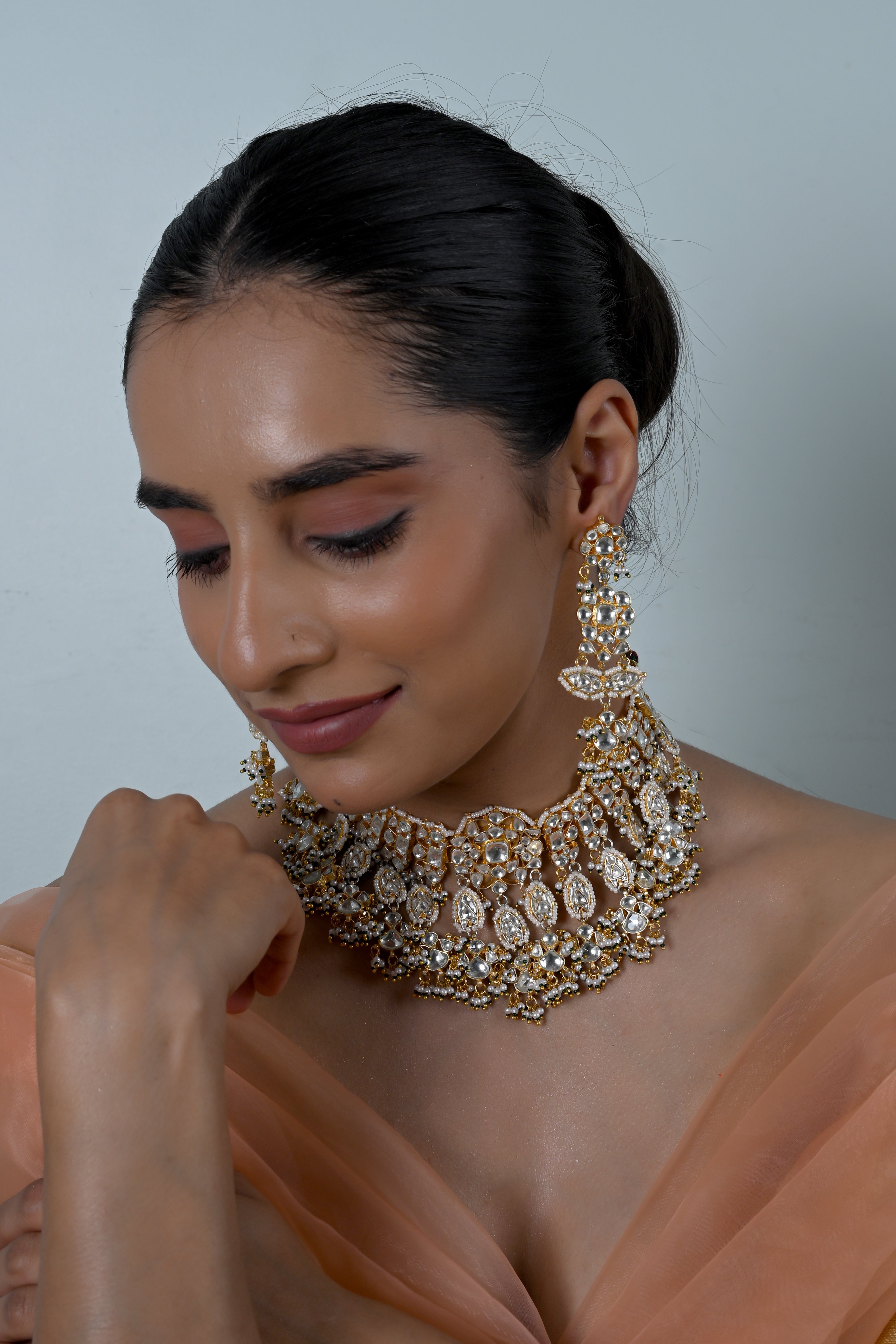 SJN1251- White Colour Gold Plated Jadau Kundan Necklace With Earrings