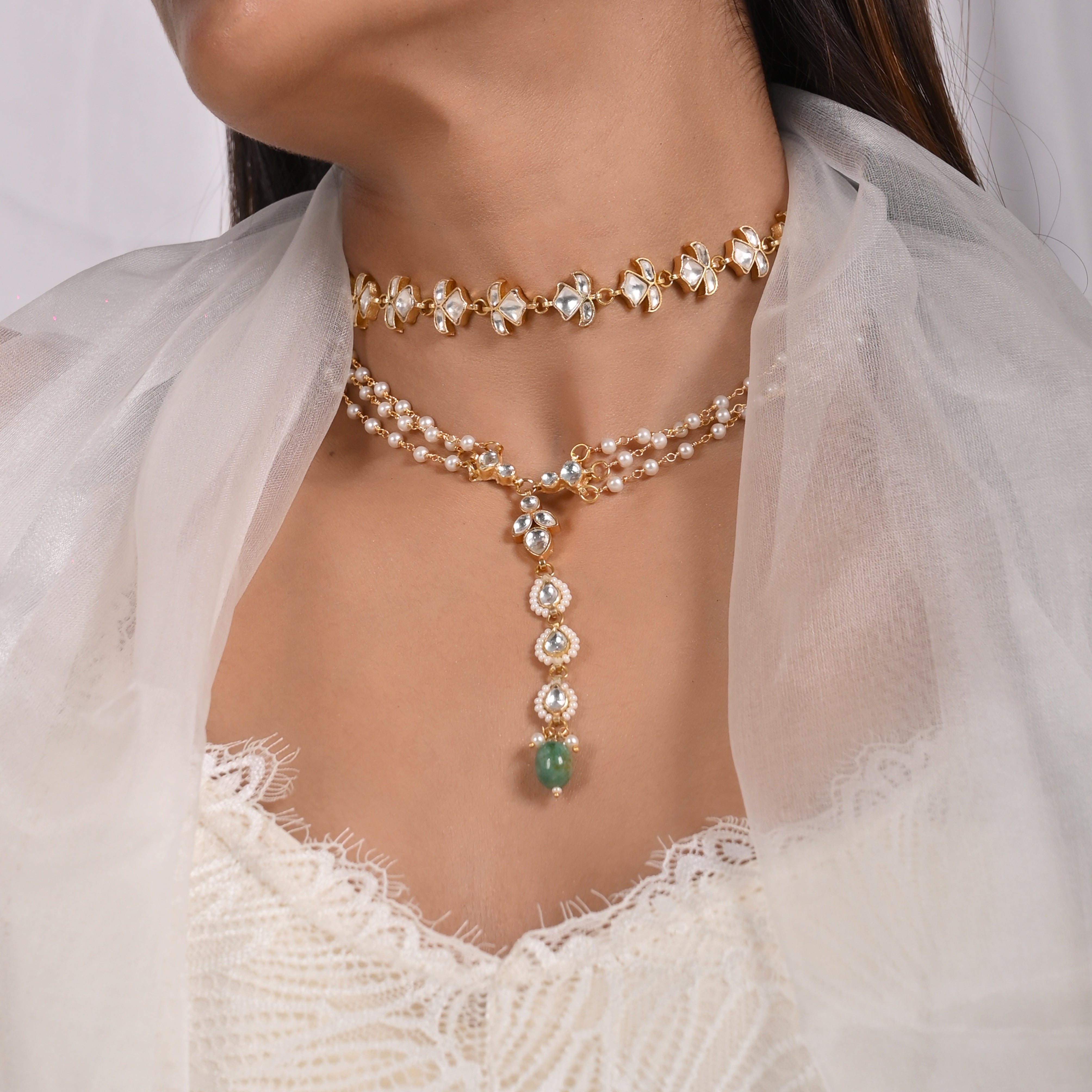 Irisha Kundan Choker Pandent Layered Set