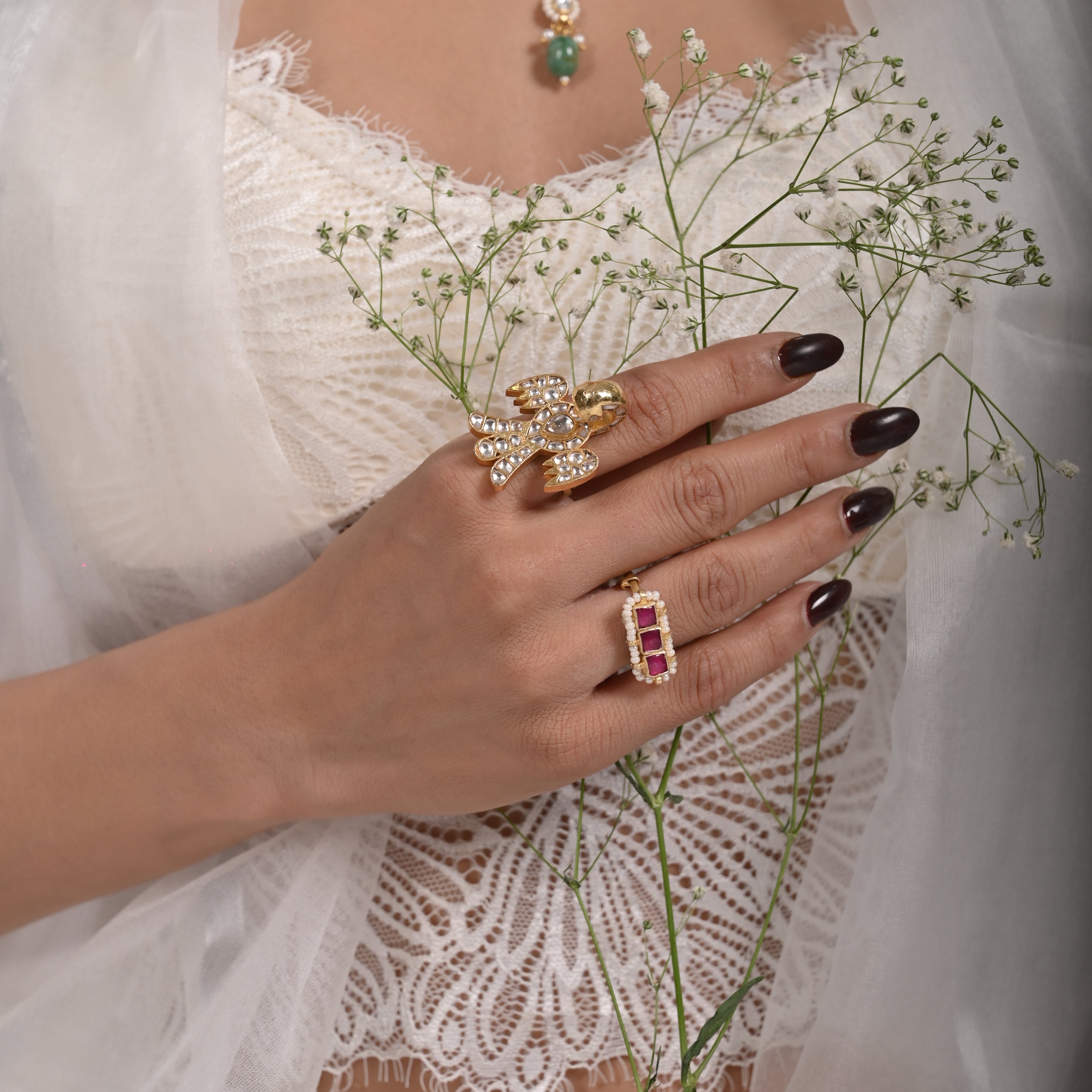 Vishbhav Jadau Pink Kundan Ring