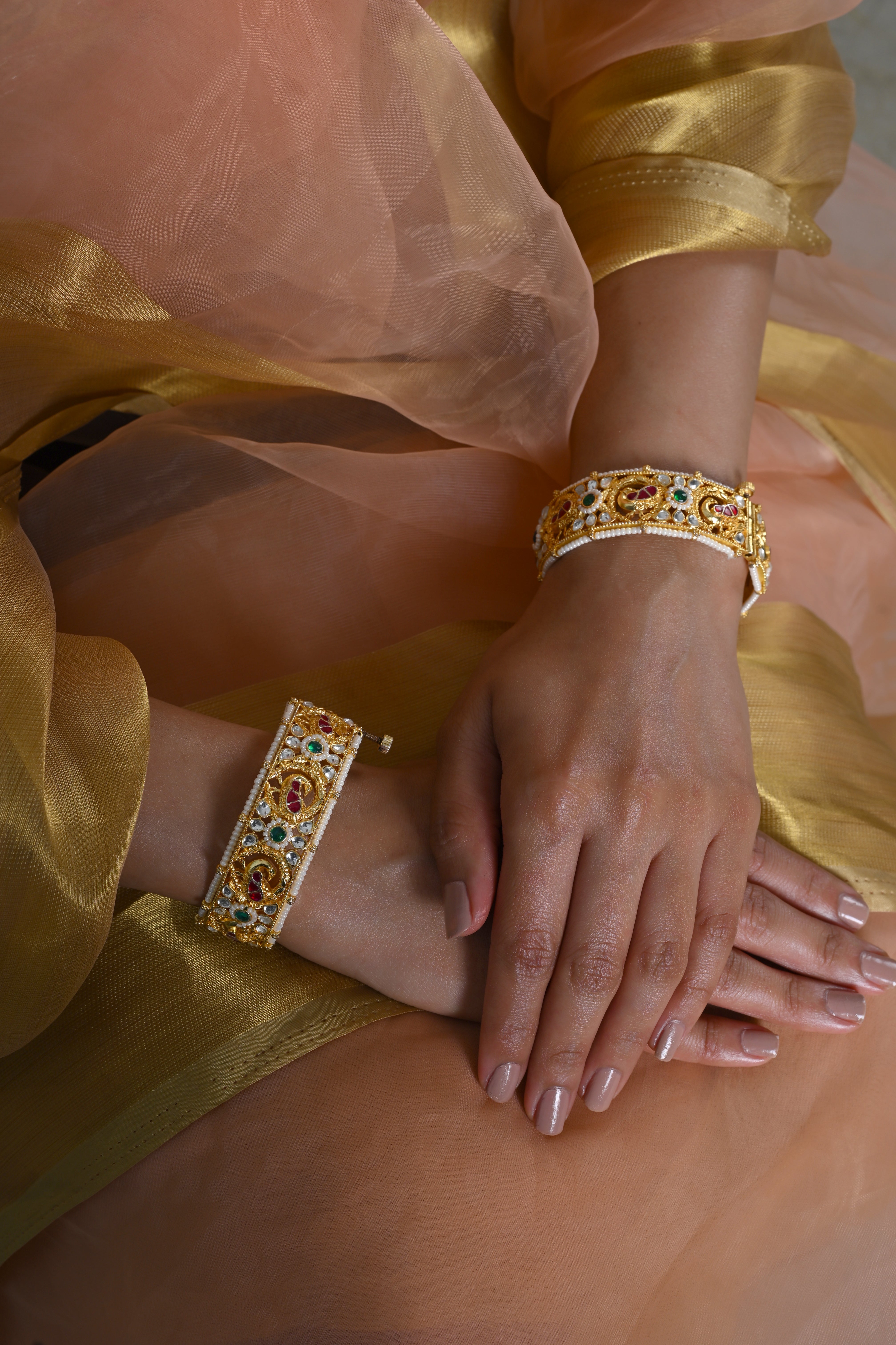 SJB1038- Multicolour Gold Plated Jadau Kundan Bangle