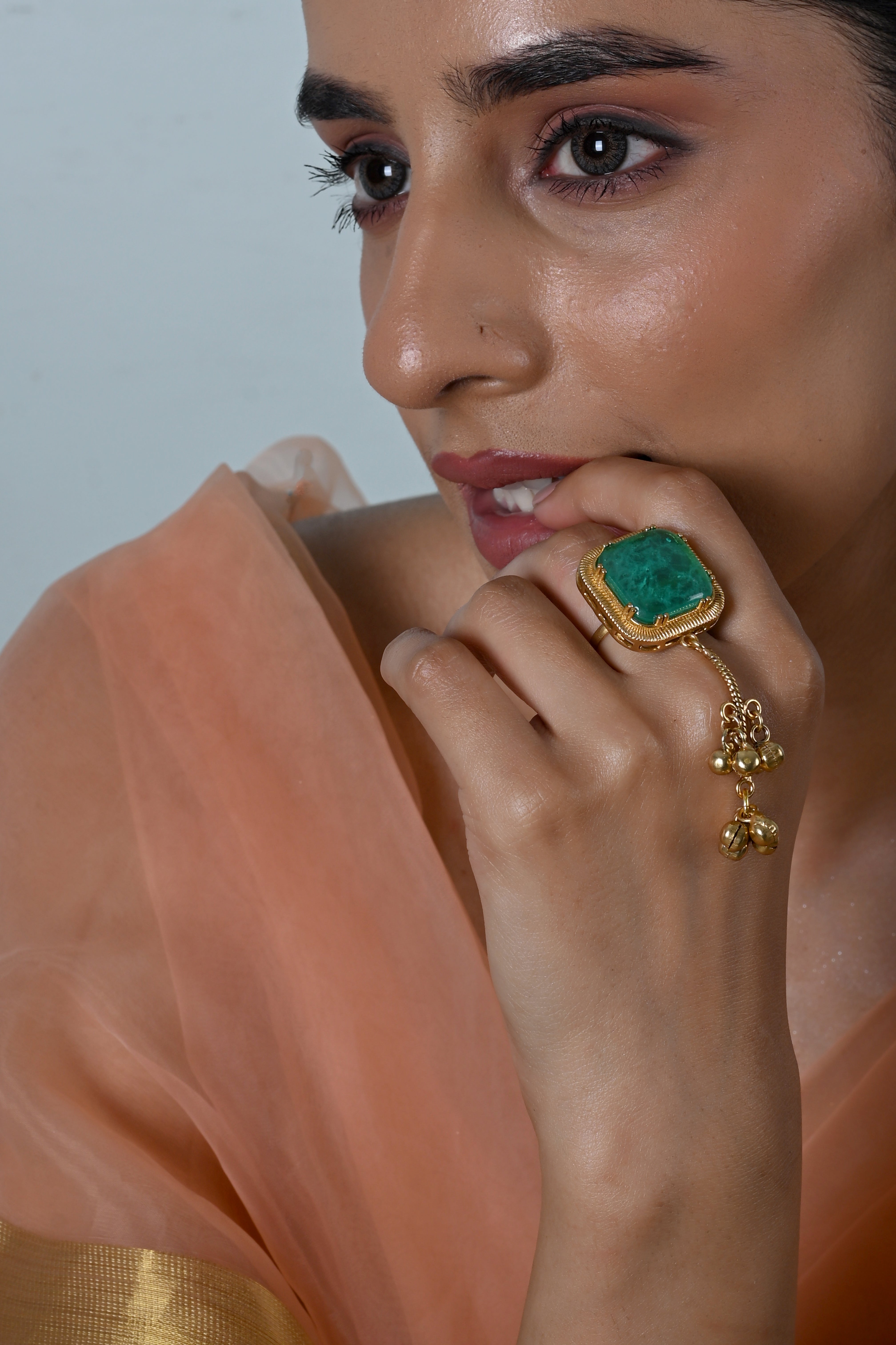 SJR0041- Mint Green Colour Gold Plated Jadau Kundan Ring