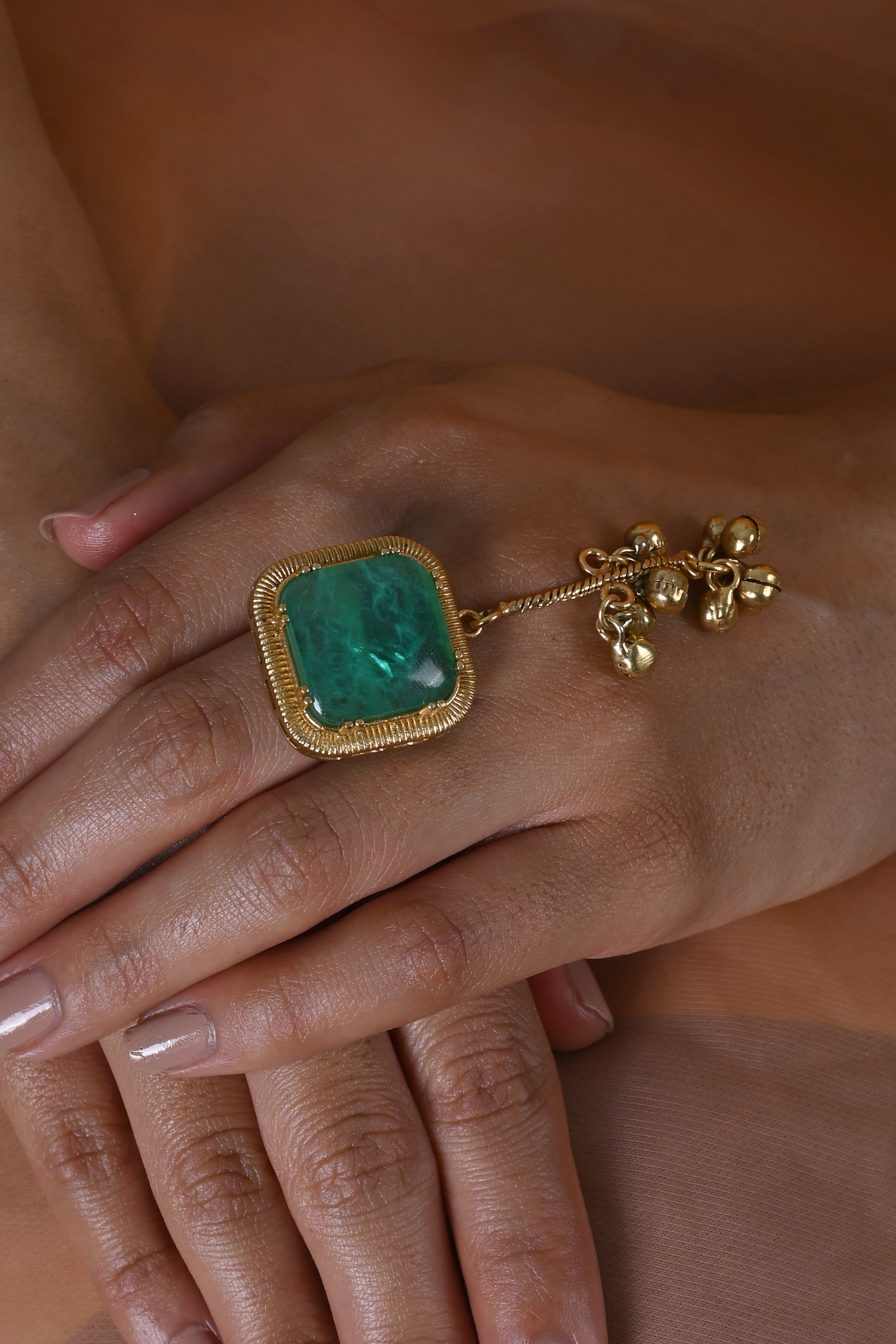 SJR0041- Mint Green Colour Gold Plated Jadau Kundan Ring