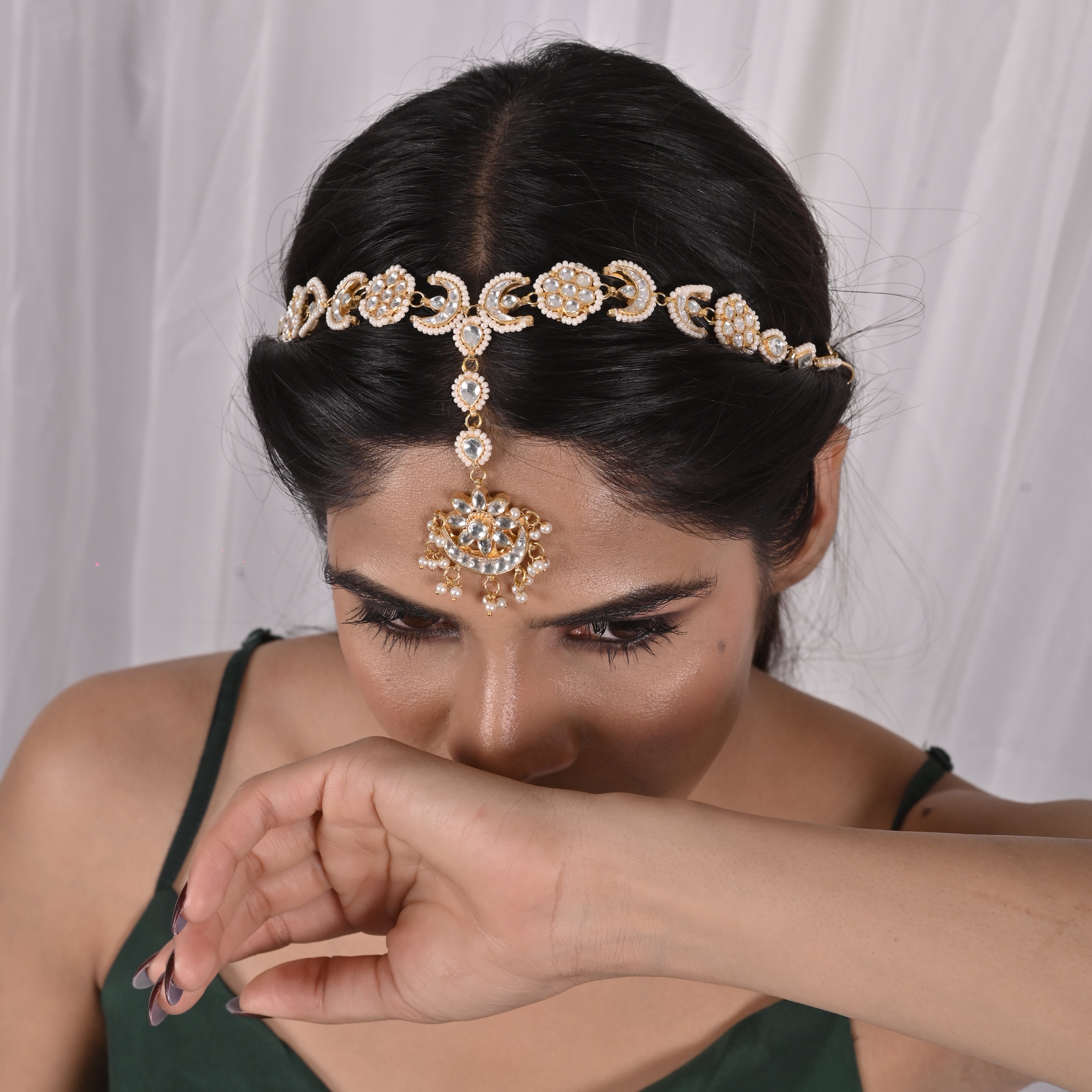 Dyedsolidago Chand Kundan Headband/Sheeshphool