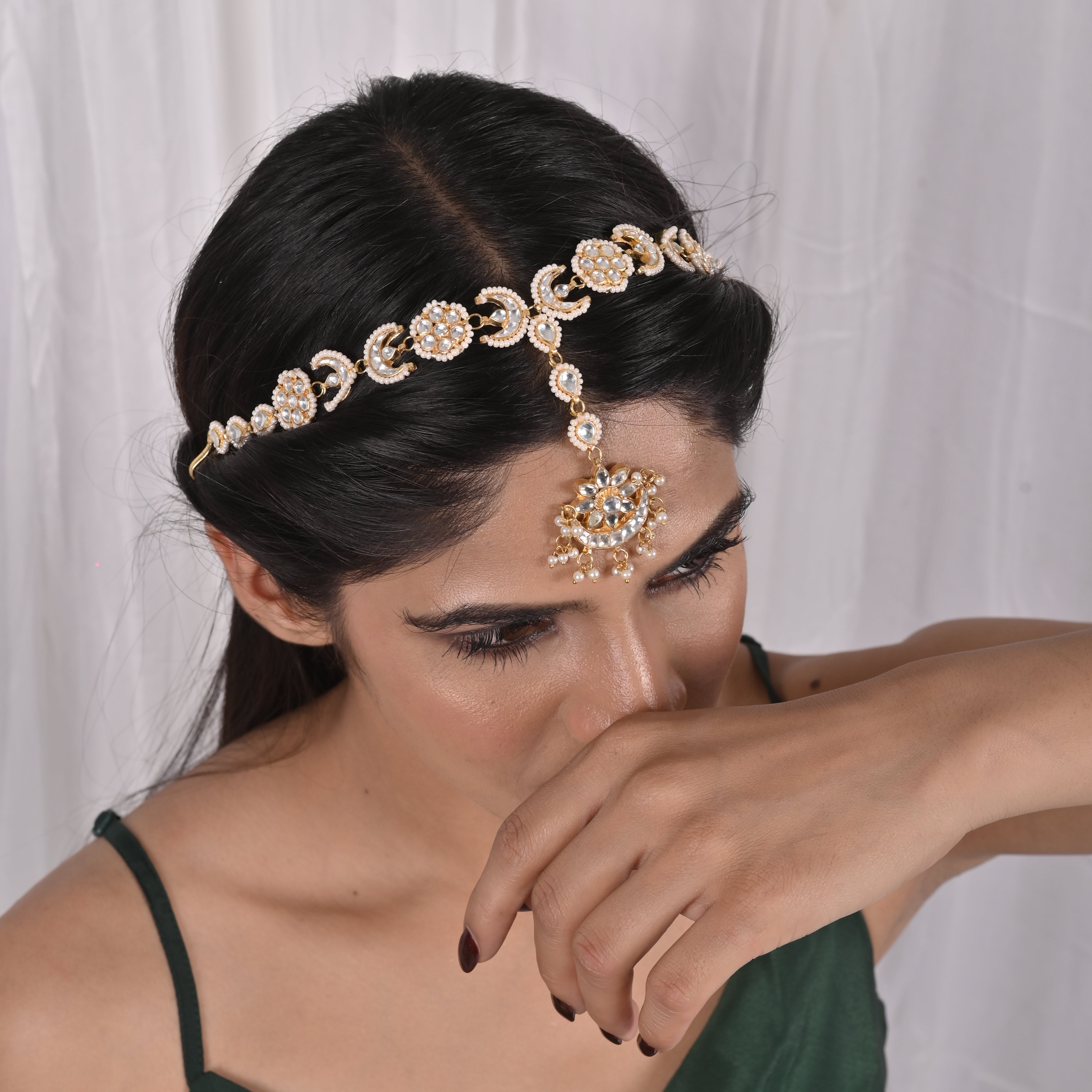 Dyedsolidago Chand Kundan Headband/Sheeshphool