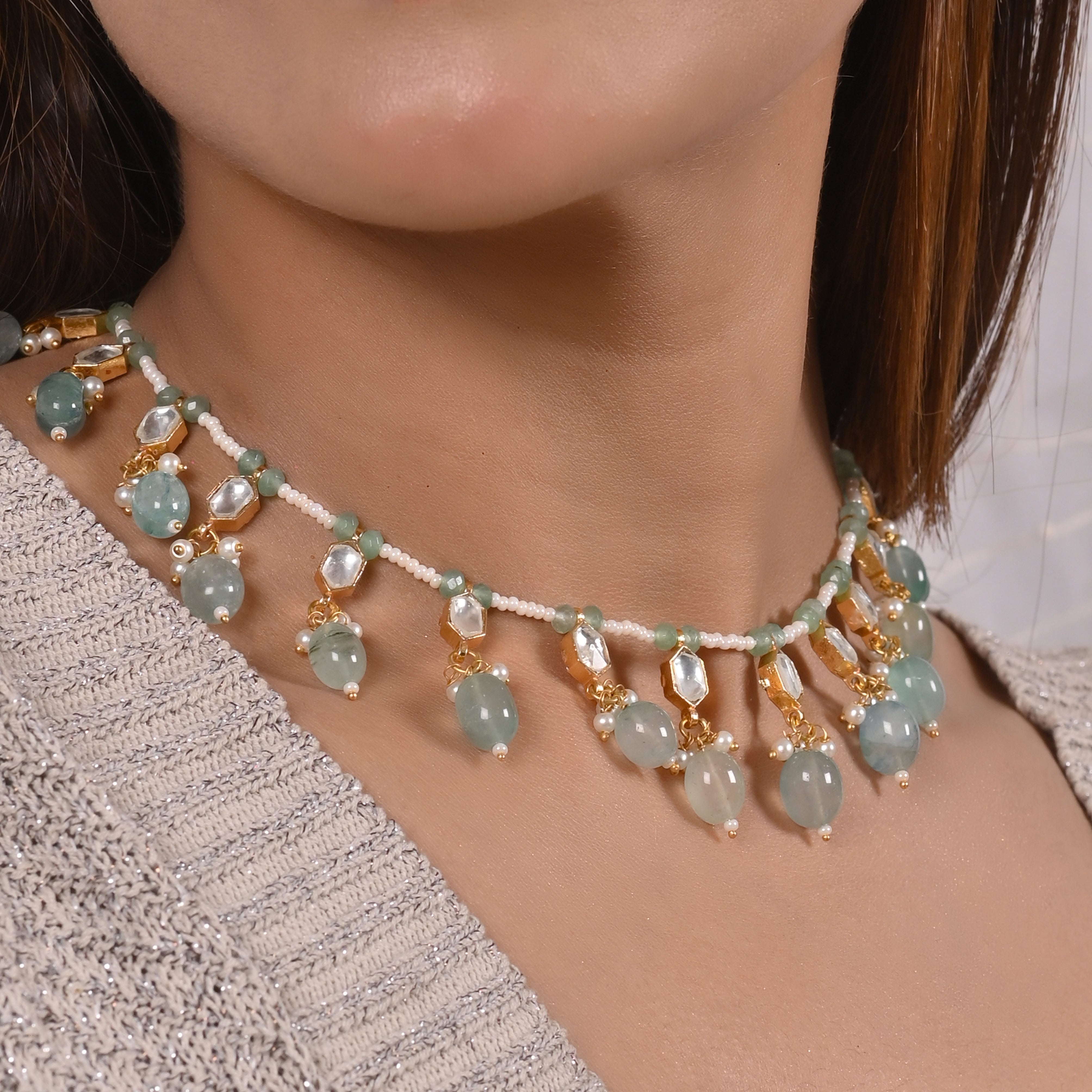 Tanisha Aqua Kundan Neklace