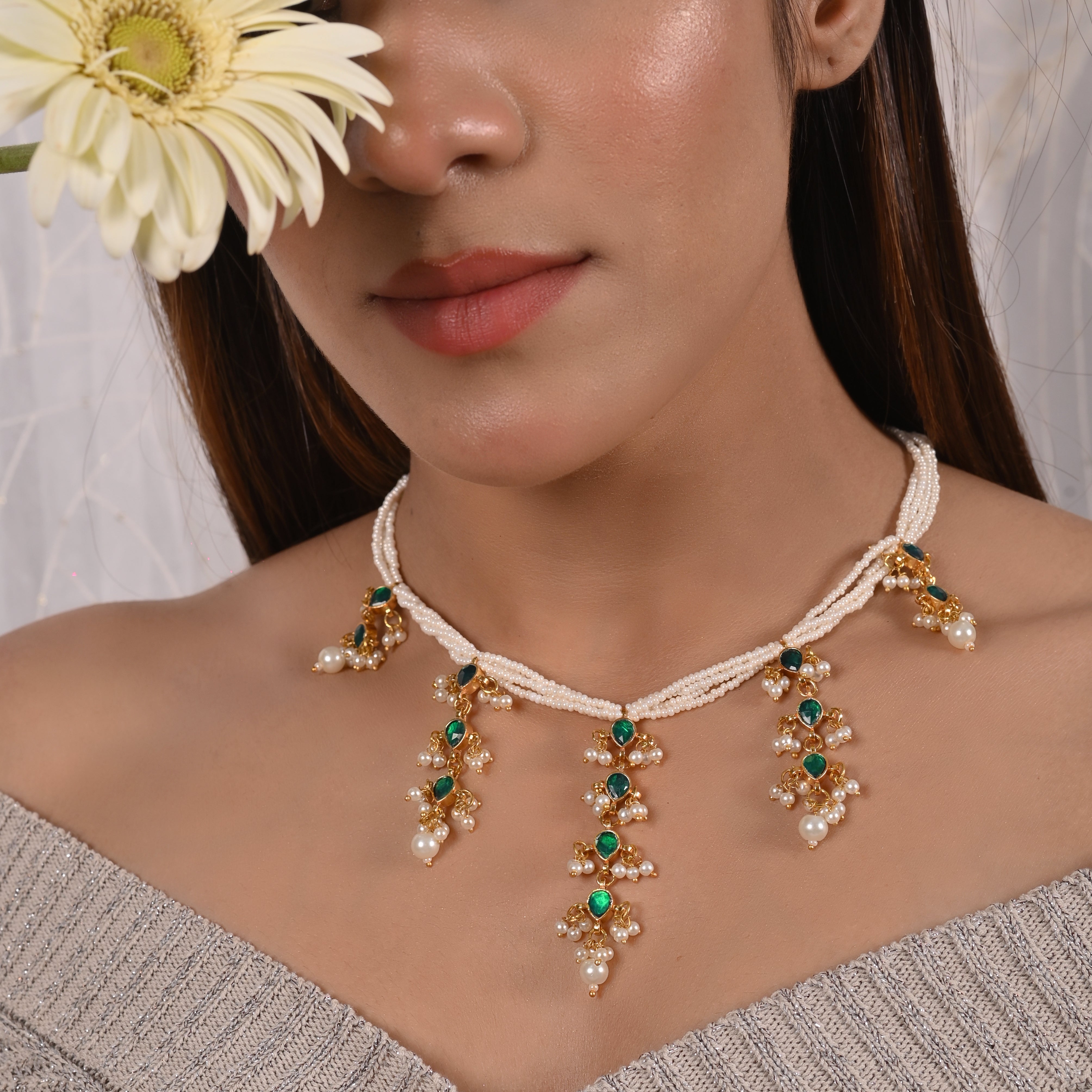 Shivaniya Green Kundan Neklace