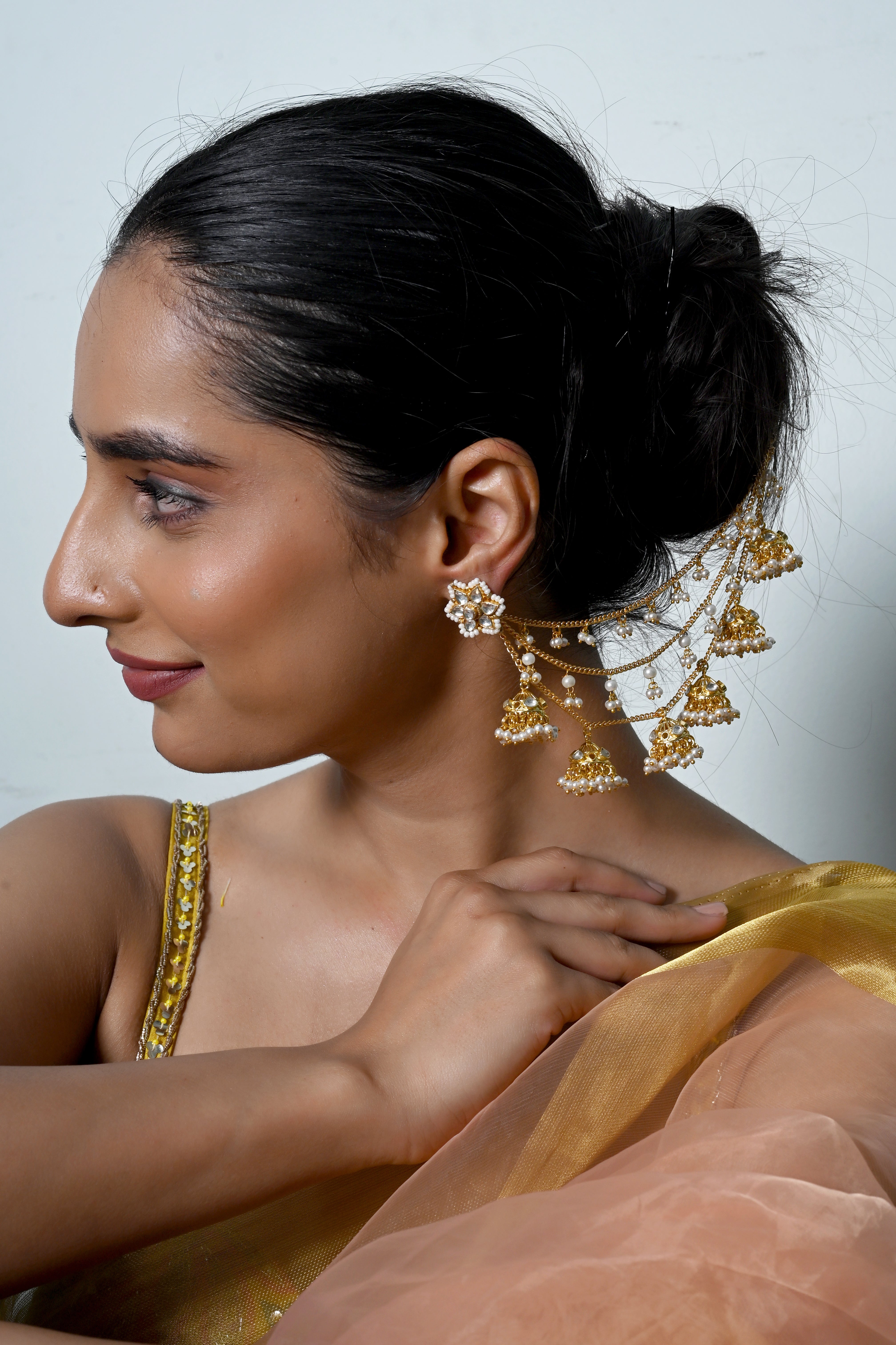 SJKC0009- White Colour Gold Plated Jadau Kundan kanchain