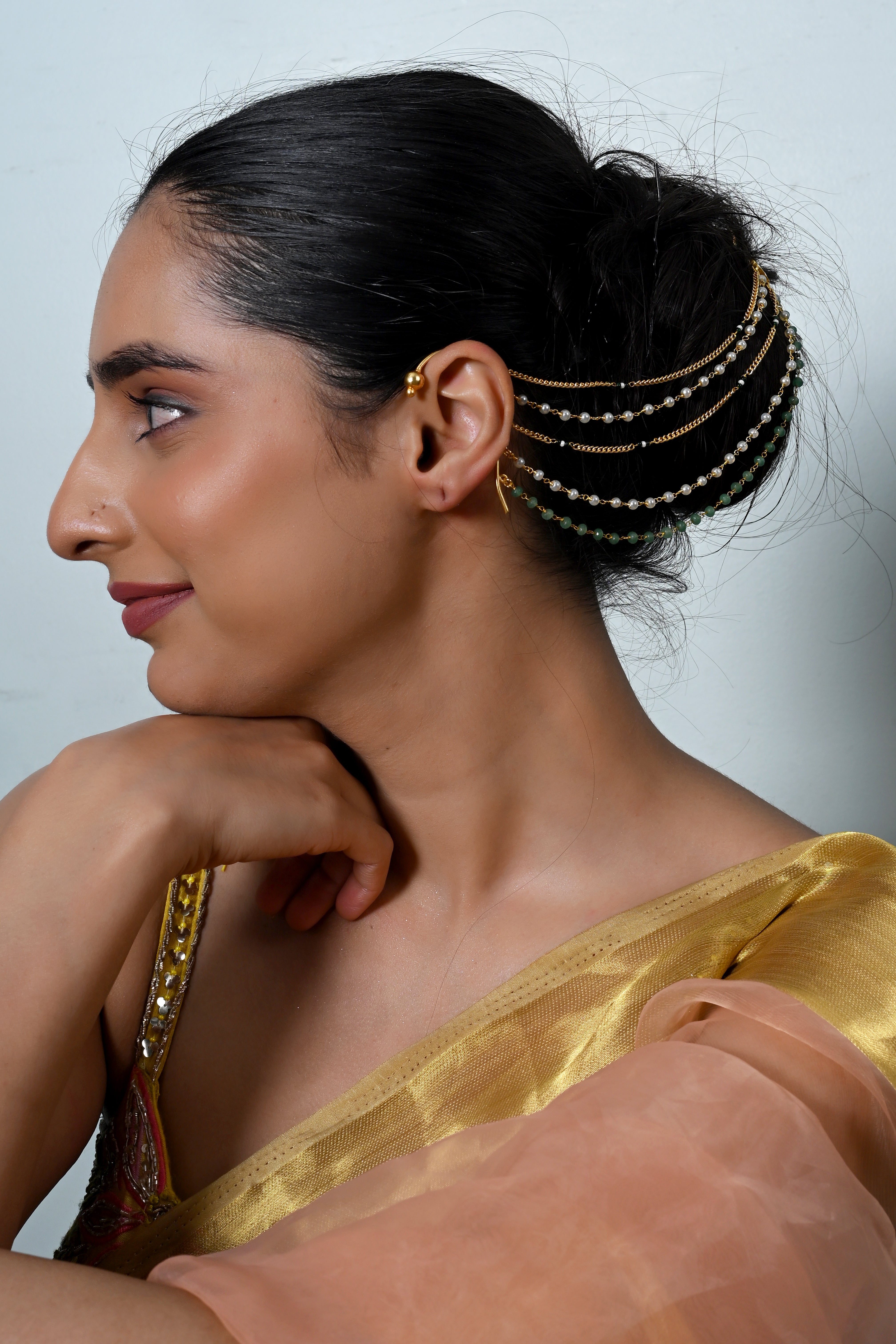 SJKC00010- Mint Green And White Colour Gold Plated Jadau Kundan kanchain