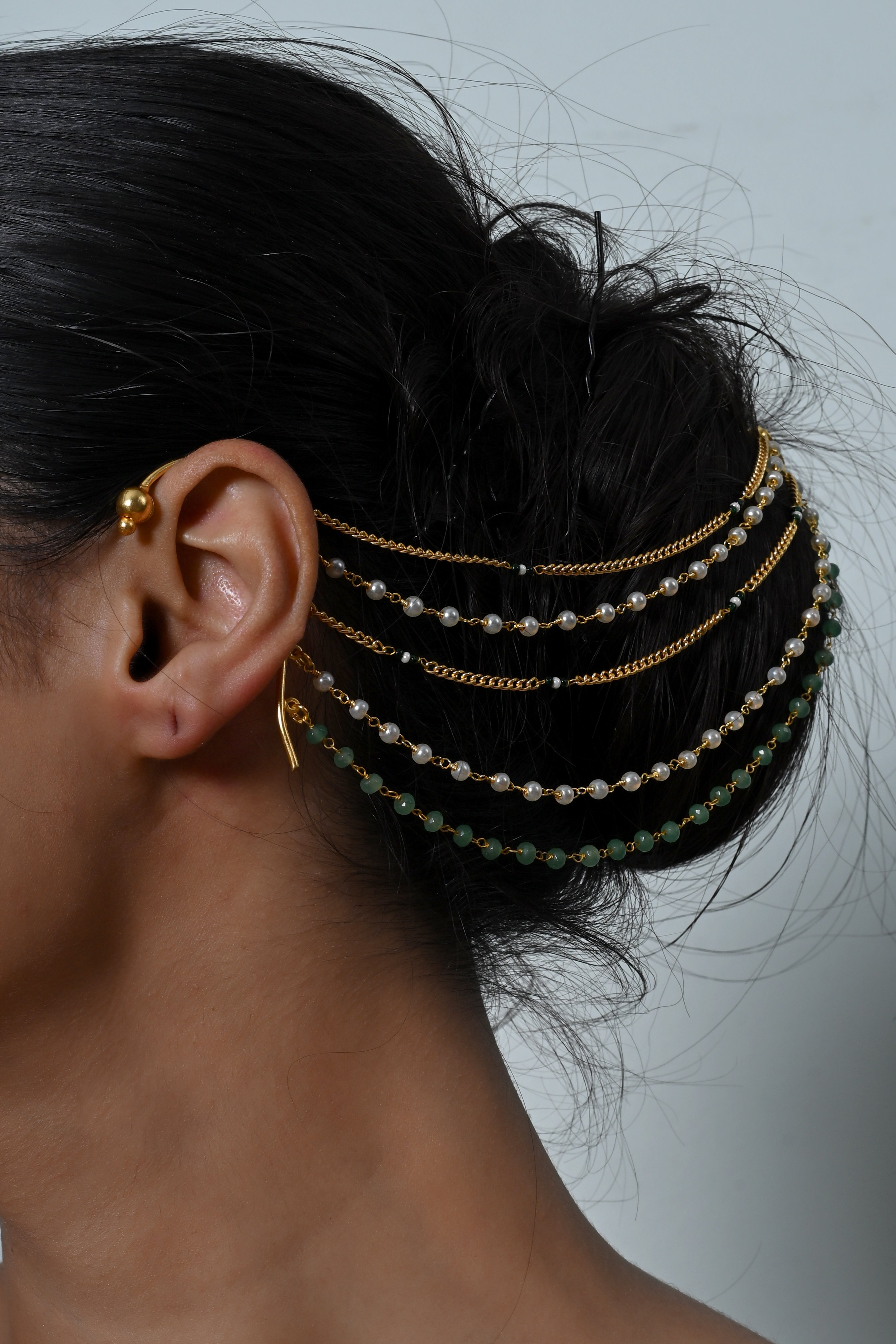 SJKC00010- Mint Green And White Colour Gold Plated Jadau Kundan kanchain