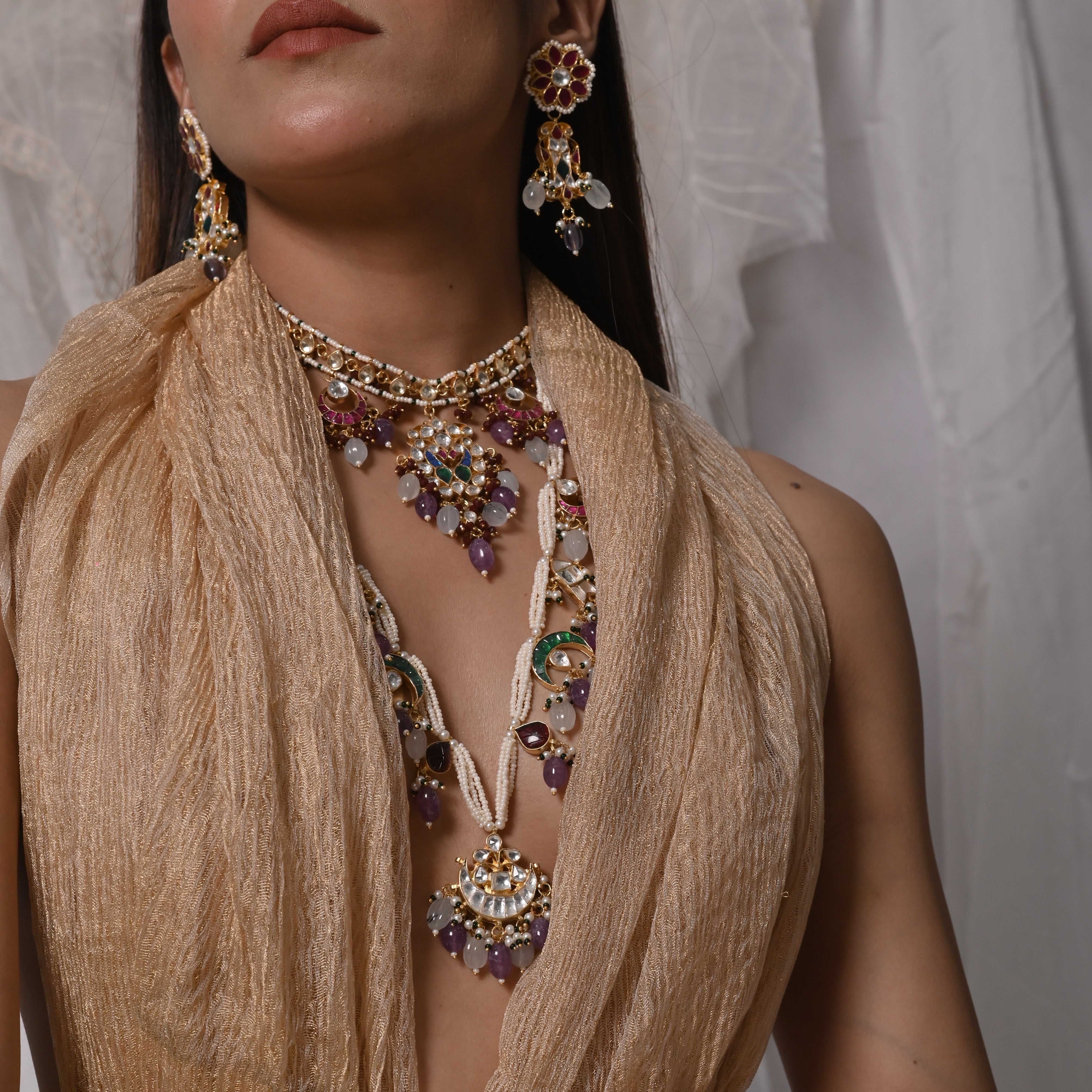Vish Kundan Choker Pandent Layered Set