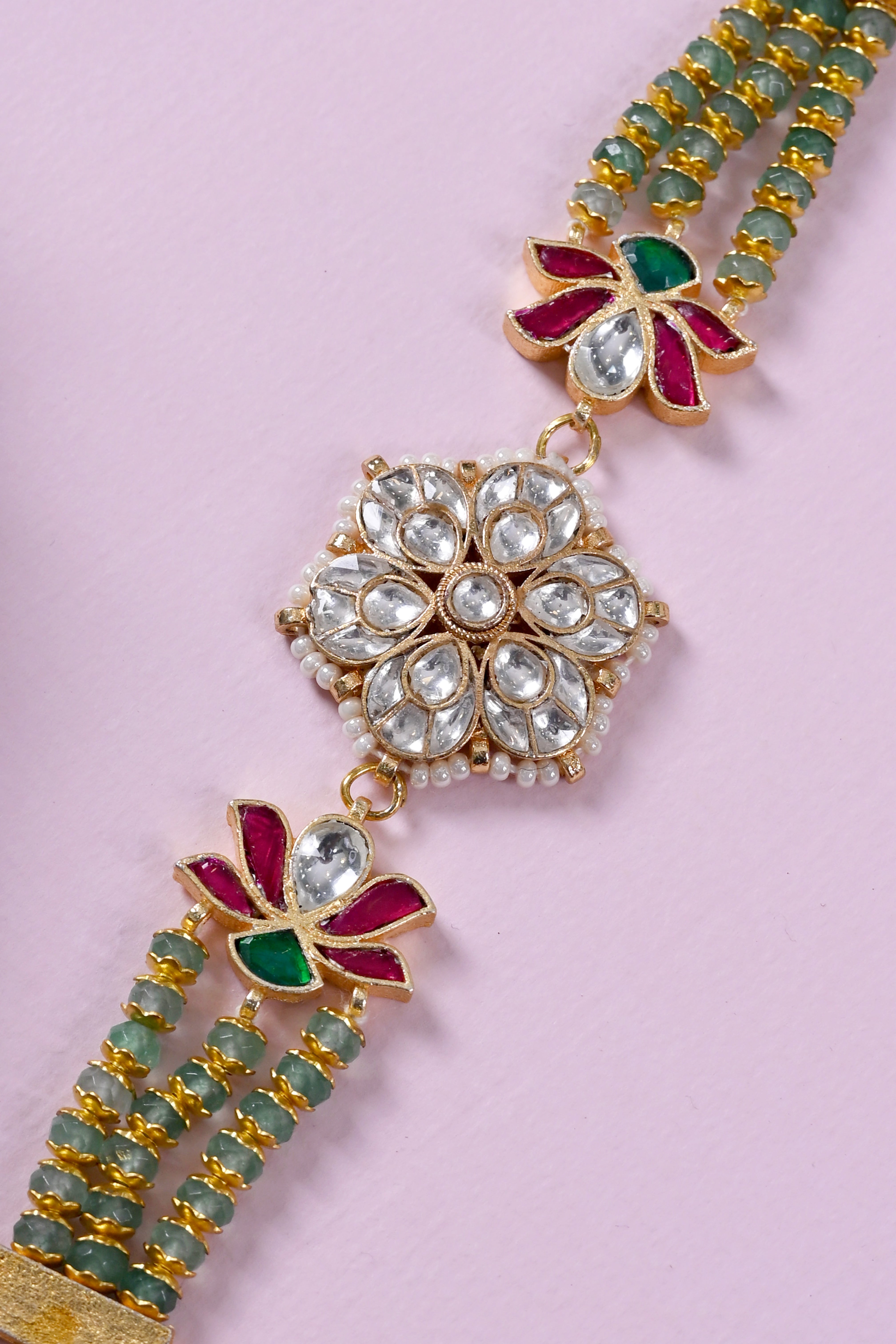 SJRB1035- Multi Colour Gold Plated Jadau Kundan Rakhi