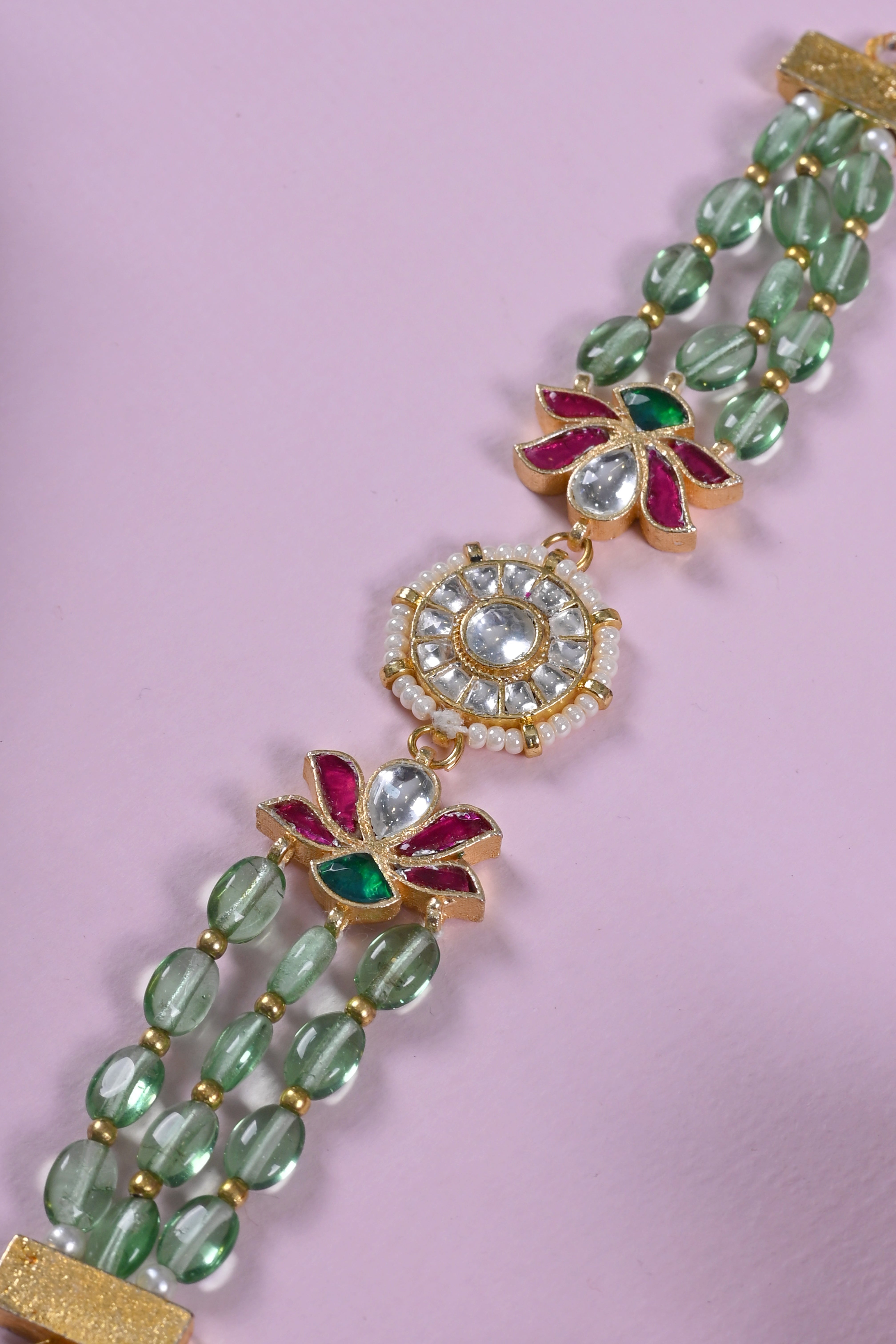 SJRB1038- Multi Colour Gold Plated Jadau Kundan Rakhi