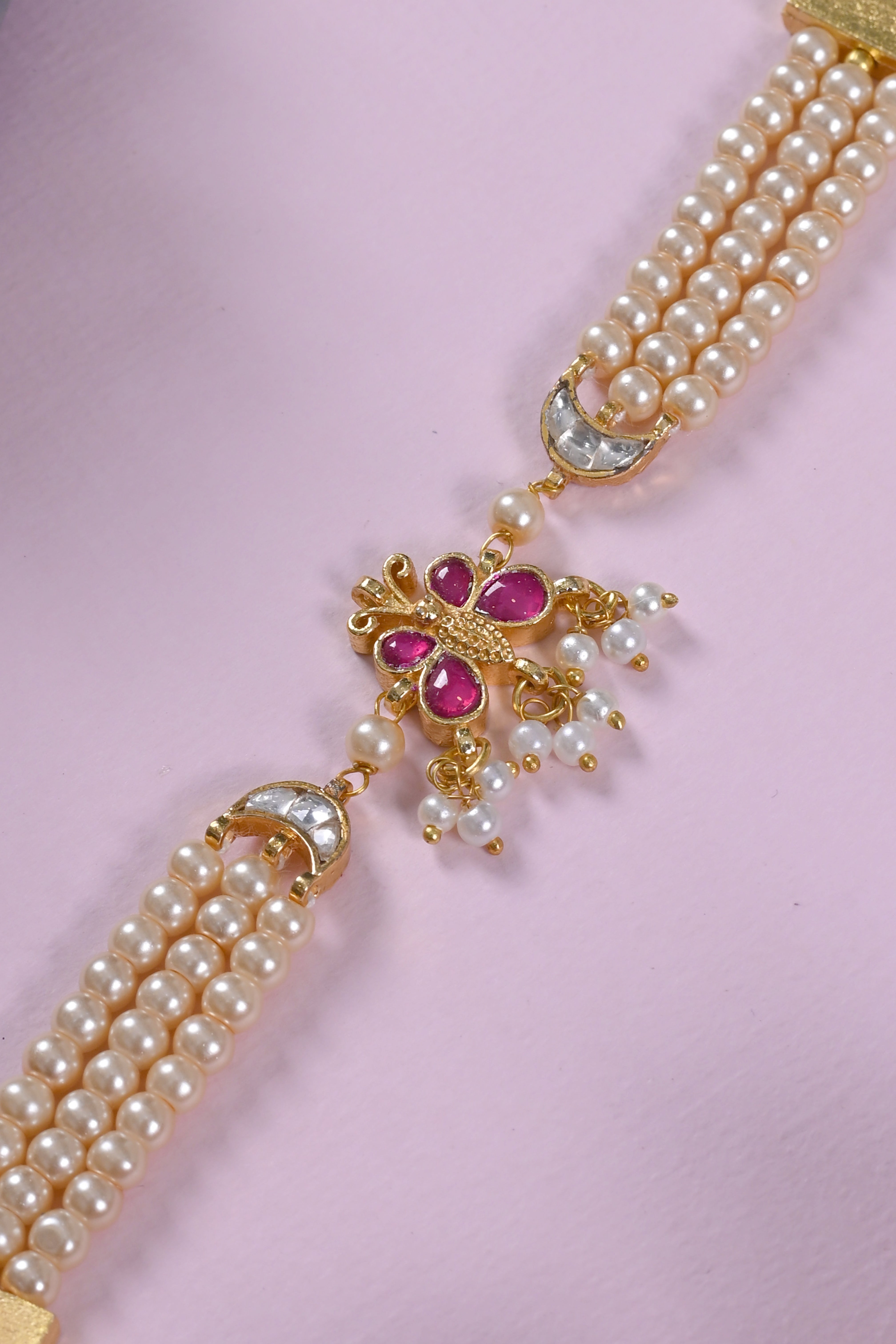 SJRB1042- Pink and White Colour Gold Plated Jadau Kundan Rakhi